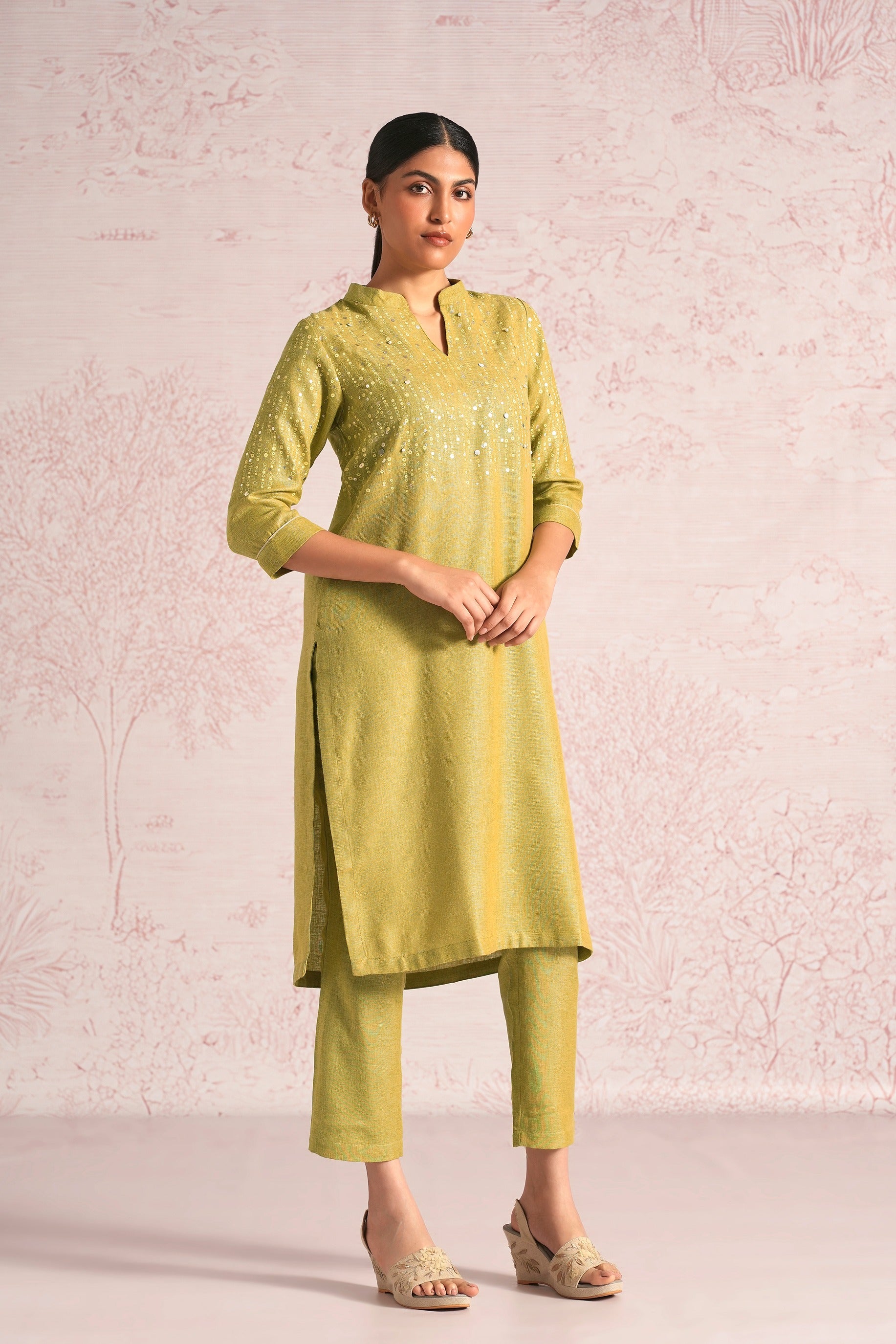 Shimmer Strings Kurta Set - Pear