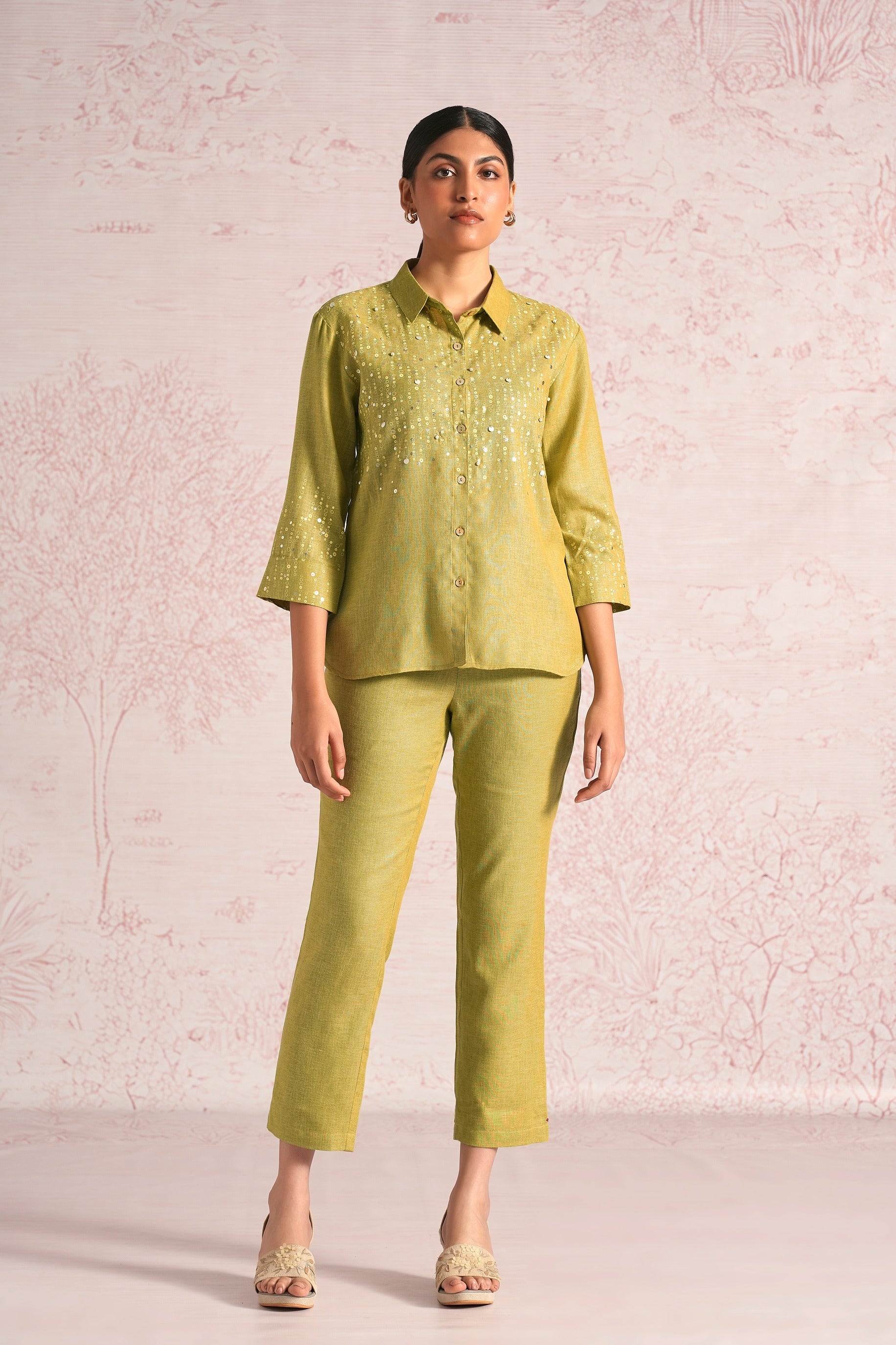 Shimmer Strings Shirt Co-ord - Pear