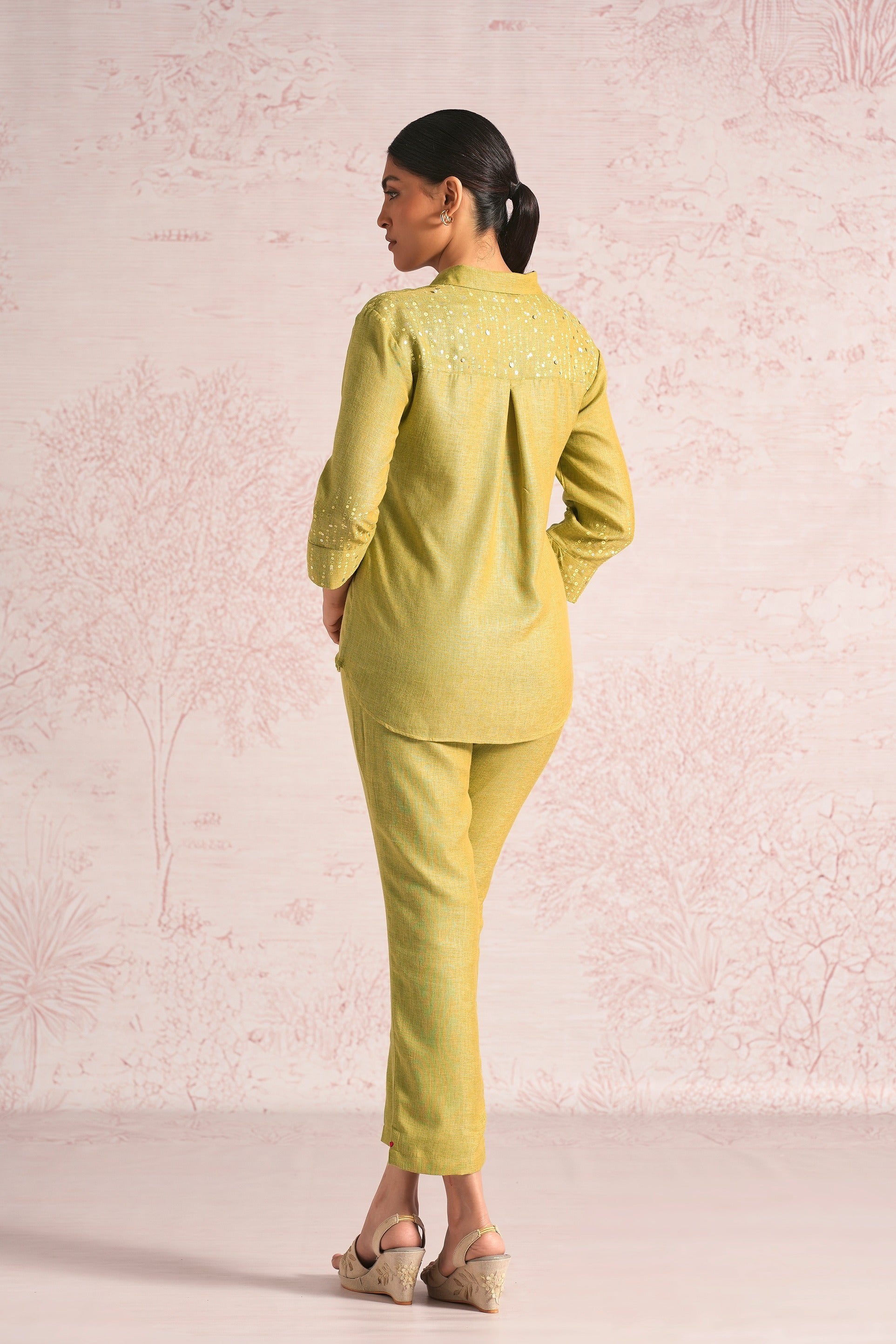 Shimmer Strings Shirt Co-ord - Pear