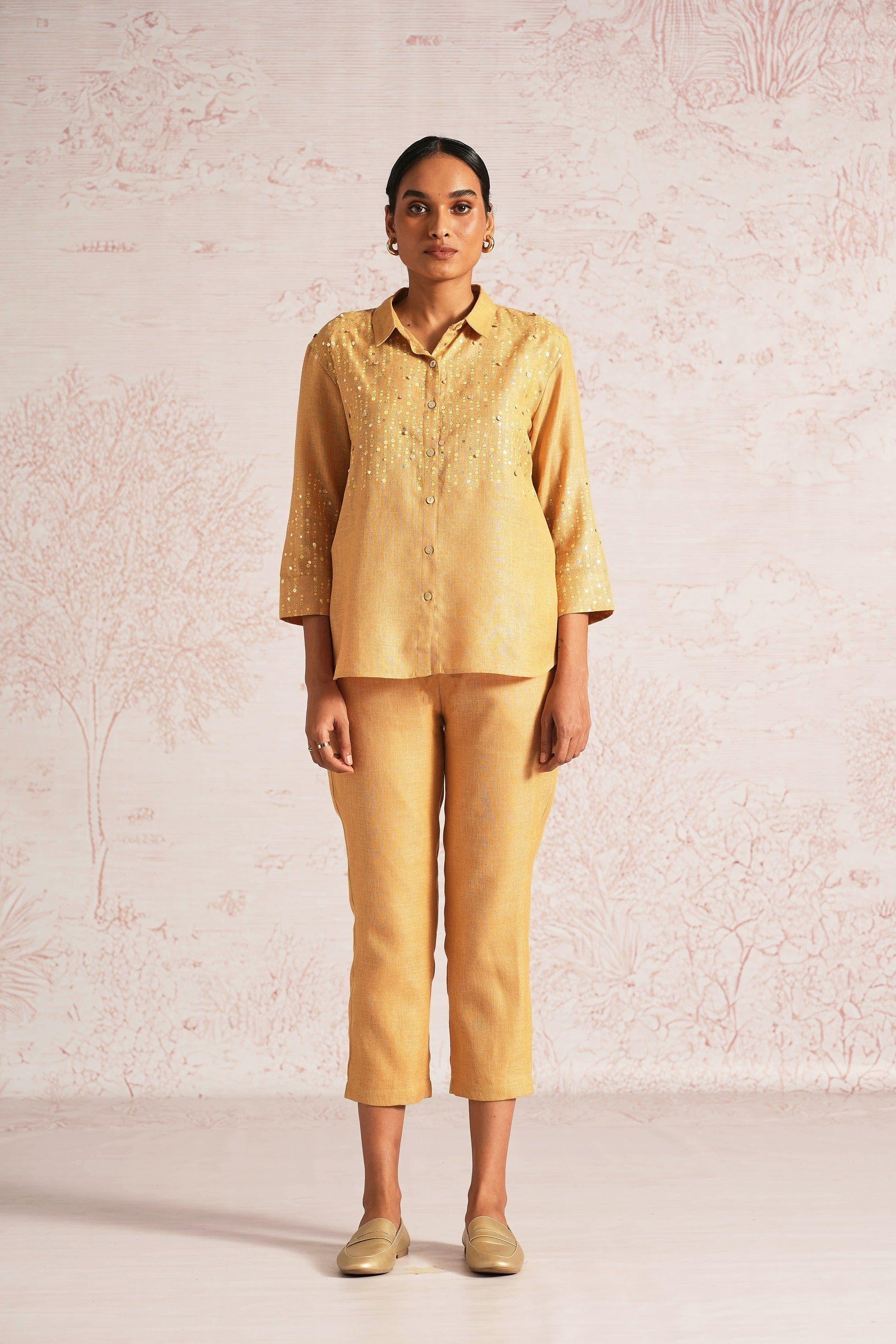 Shimmer Strings Shirt Co-ord - Cashew