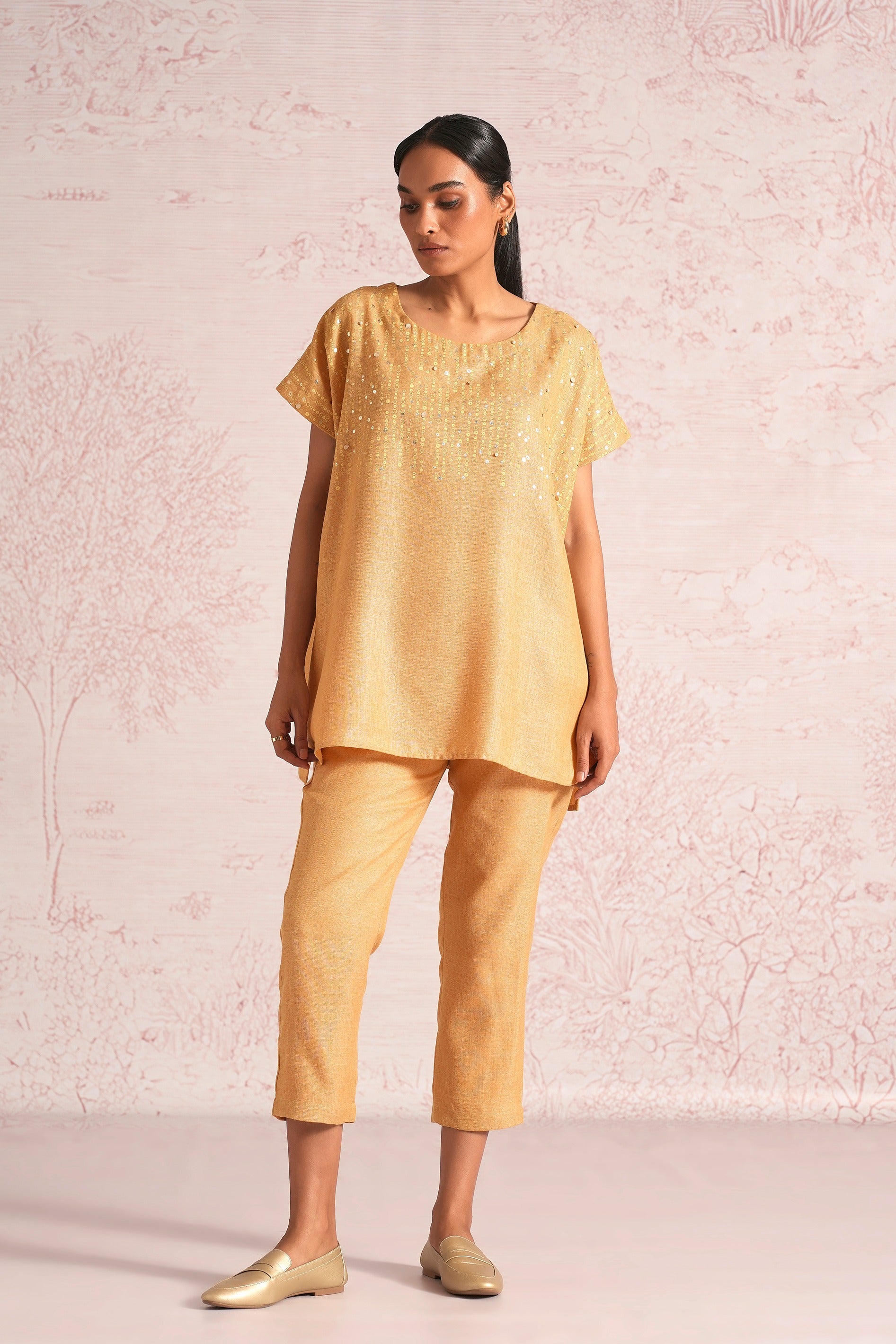 Shimmer Strings Square Co-ord - Cashew