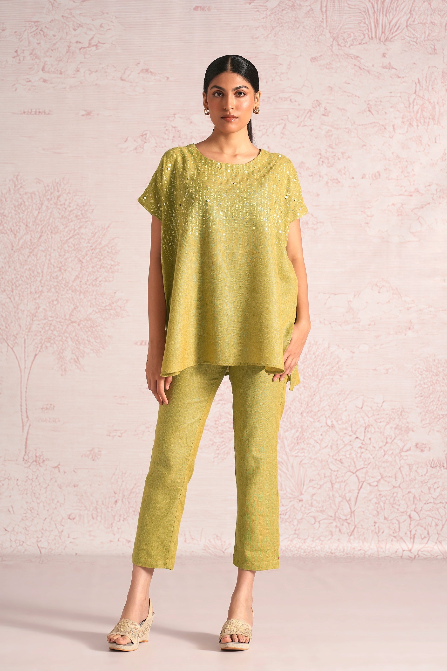 Shimmer Strings Square Co-ord - Pear