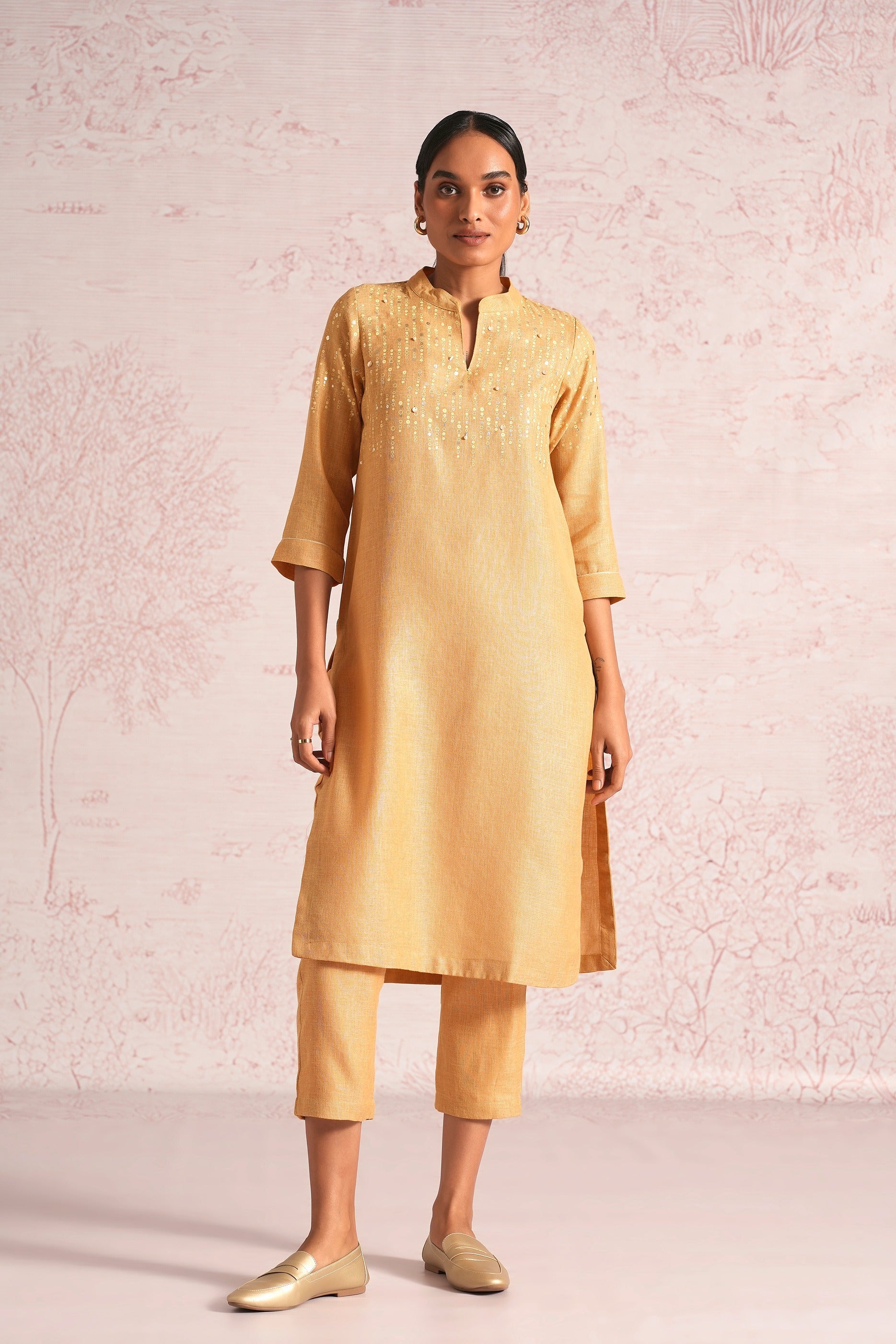 Shimmer Strings Kurta Set - Cashew