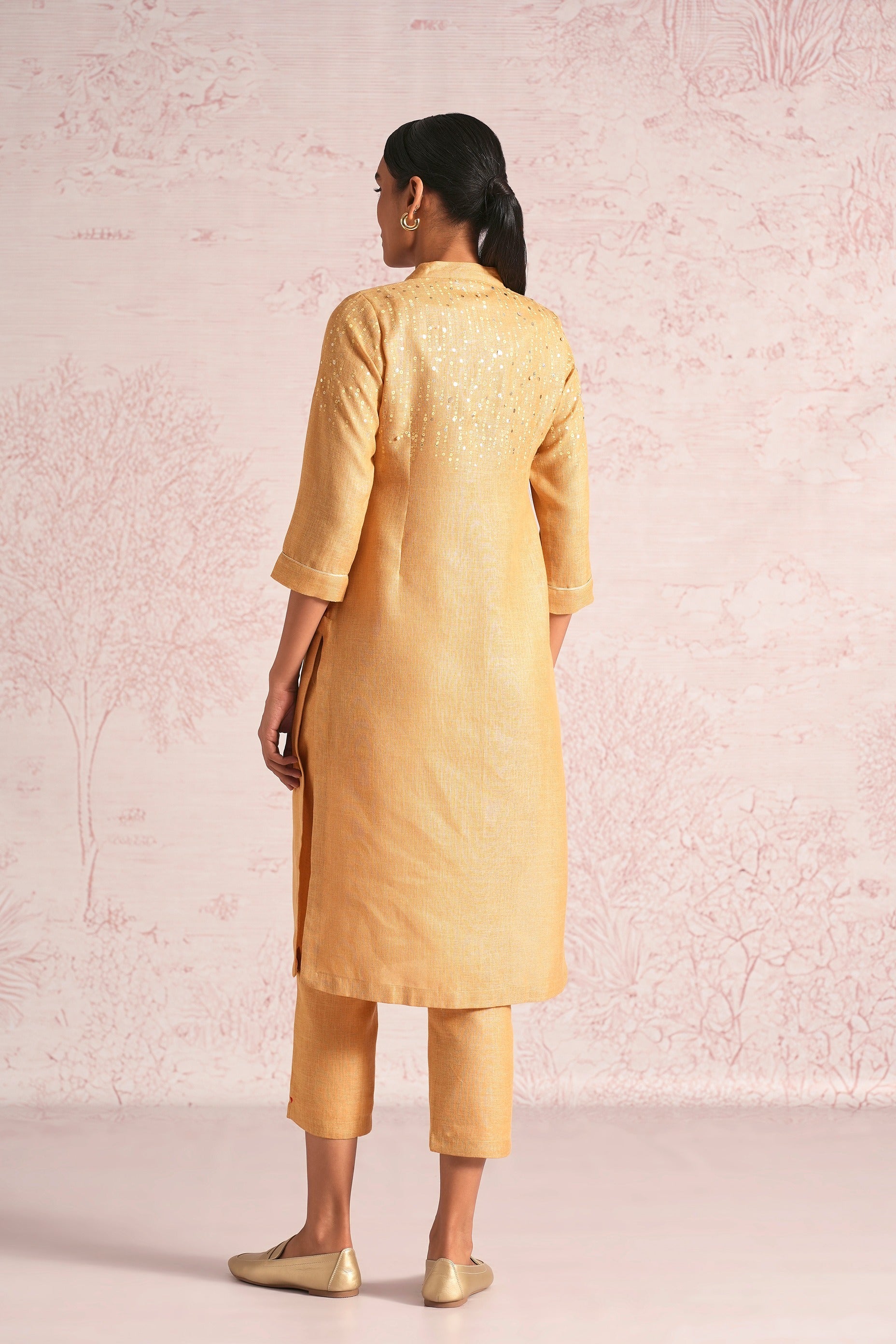 Shimmer Strings Kurta Pant Set - Cashew
