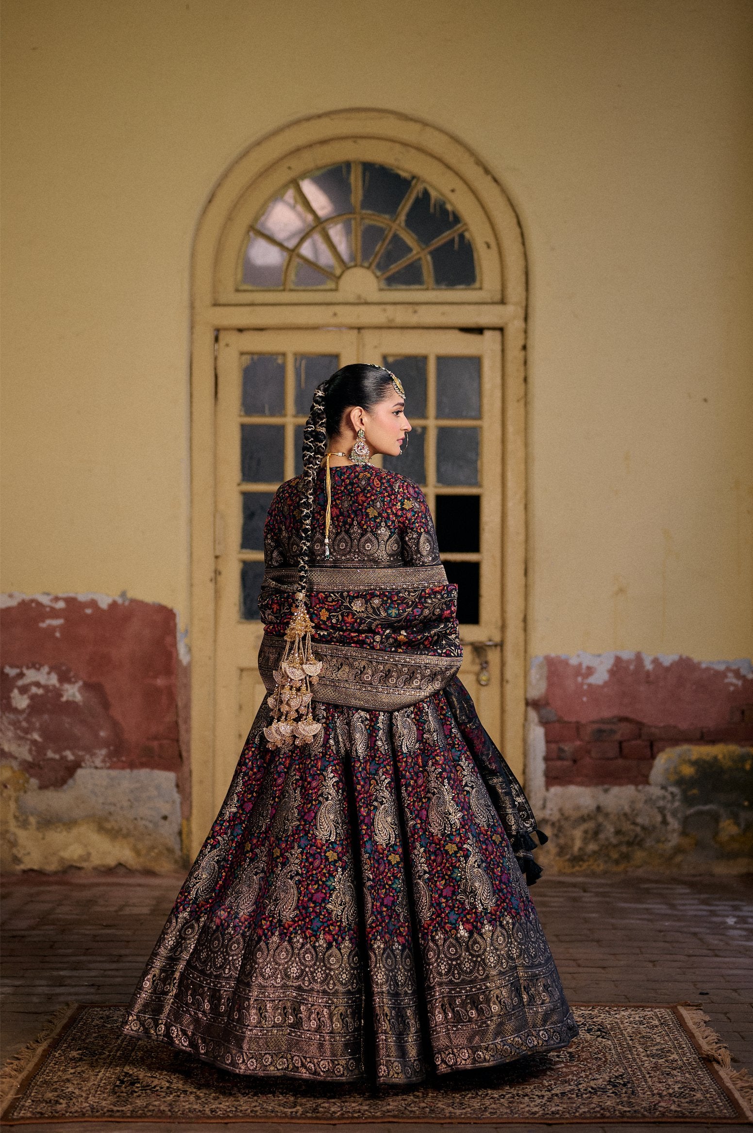 KANI PAISLEY BLACK LEHENGA MOONGA SILK