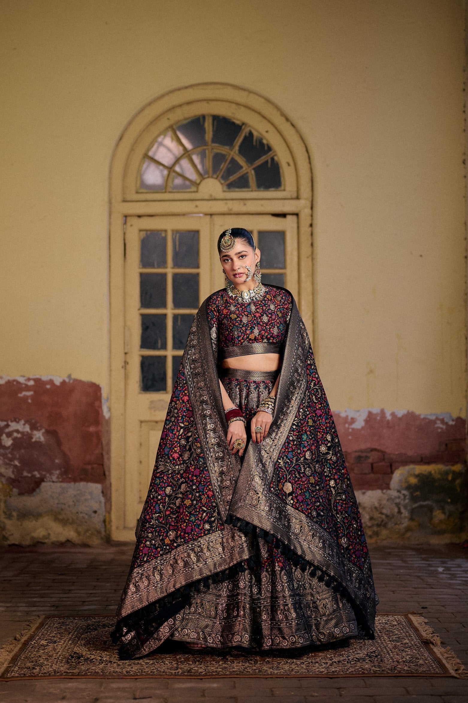 KANI PAISLEY BLACK LEHENGA MOONGA SILK
