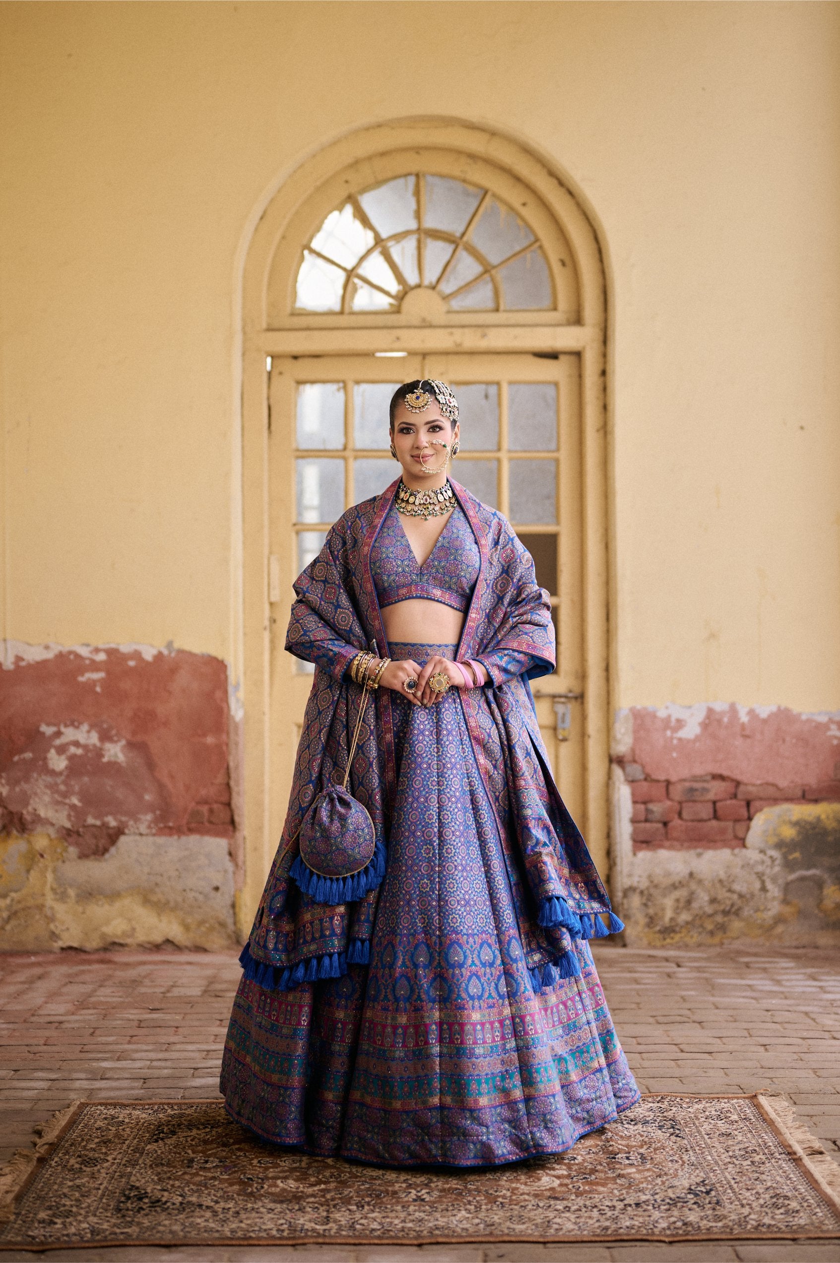 INK BLUE VEGAN SILK LEHNEGA AJRAKH WEAVE