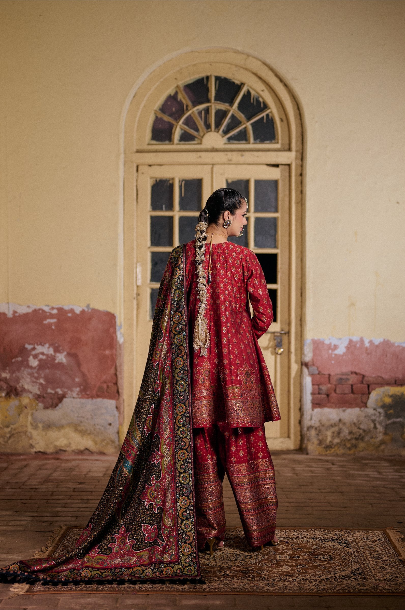 RED SHORT KURTA MOONGA SILK FARSHI SALWAR