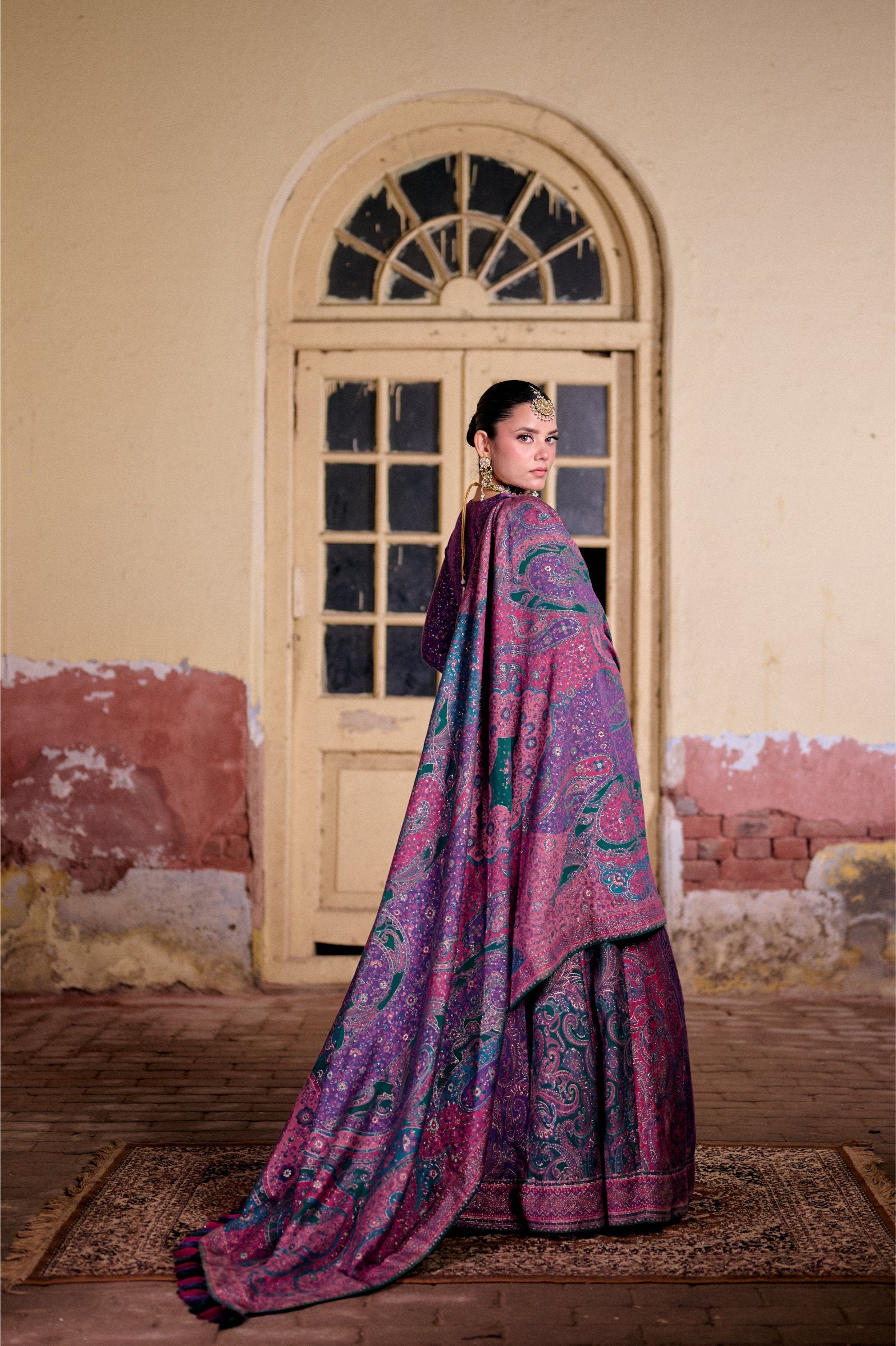 PURPLE VEGAN SILK LEHENGA KANI PAISLEY