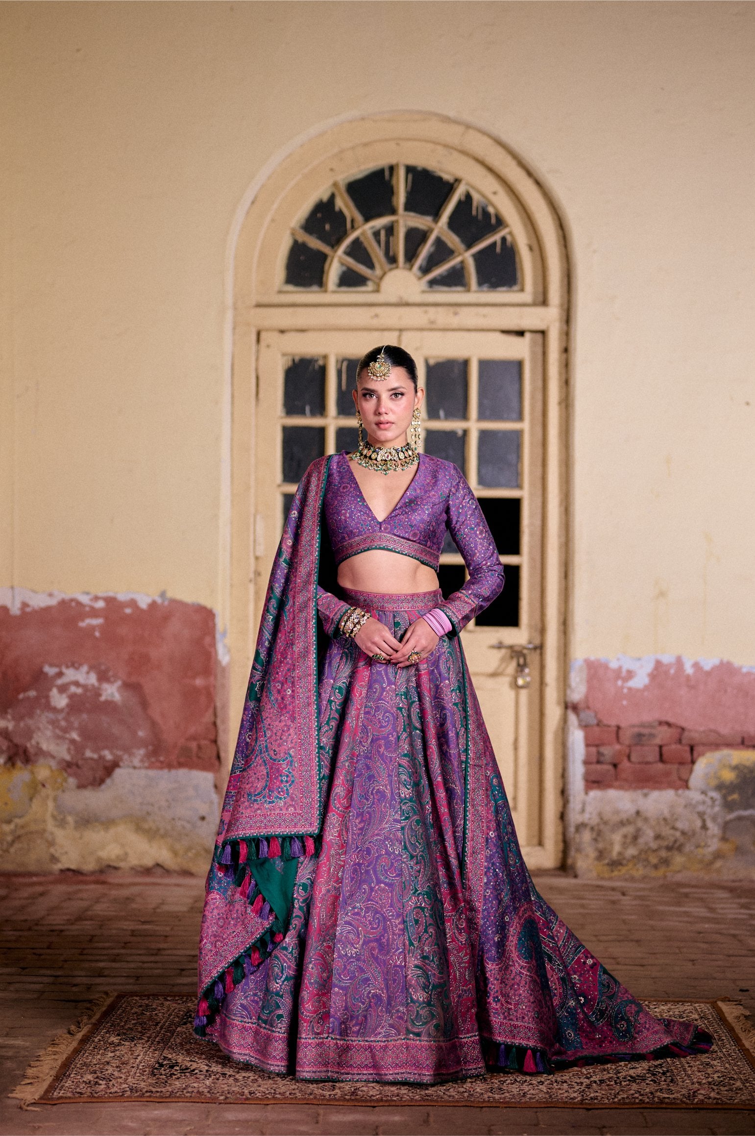 PURPLE VEGAN SILK LEHENGA KANI PAISLEY