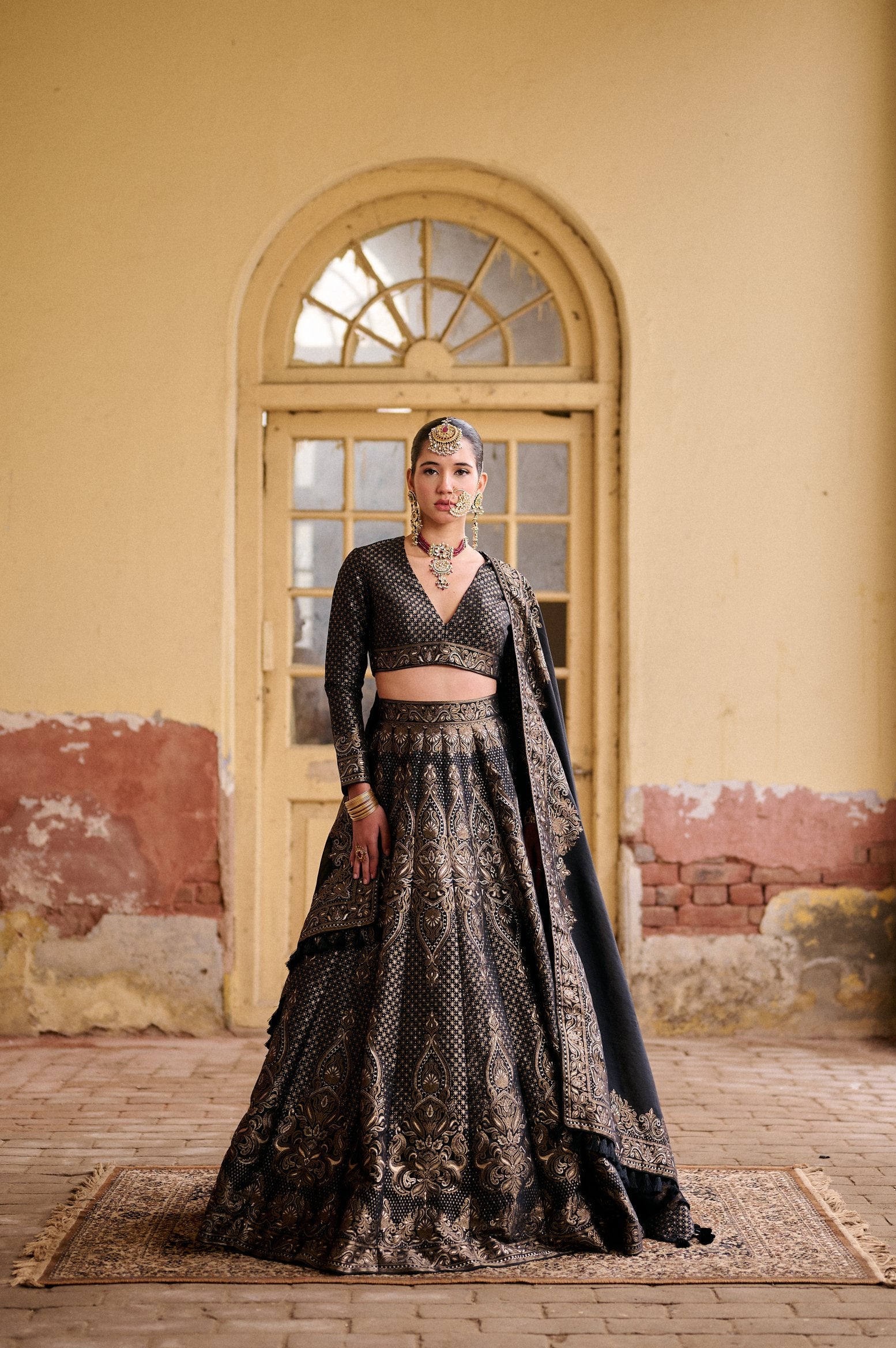 BLACK KASHMIRI ZARI VEGAN SILK LEHENGA