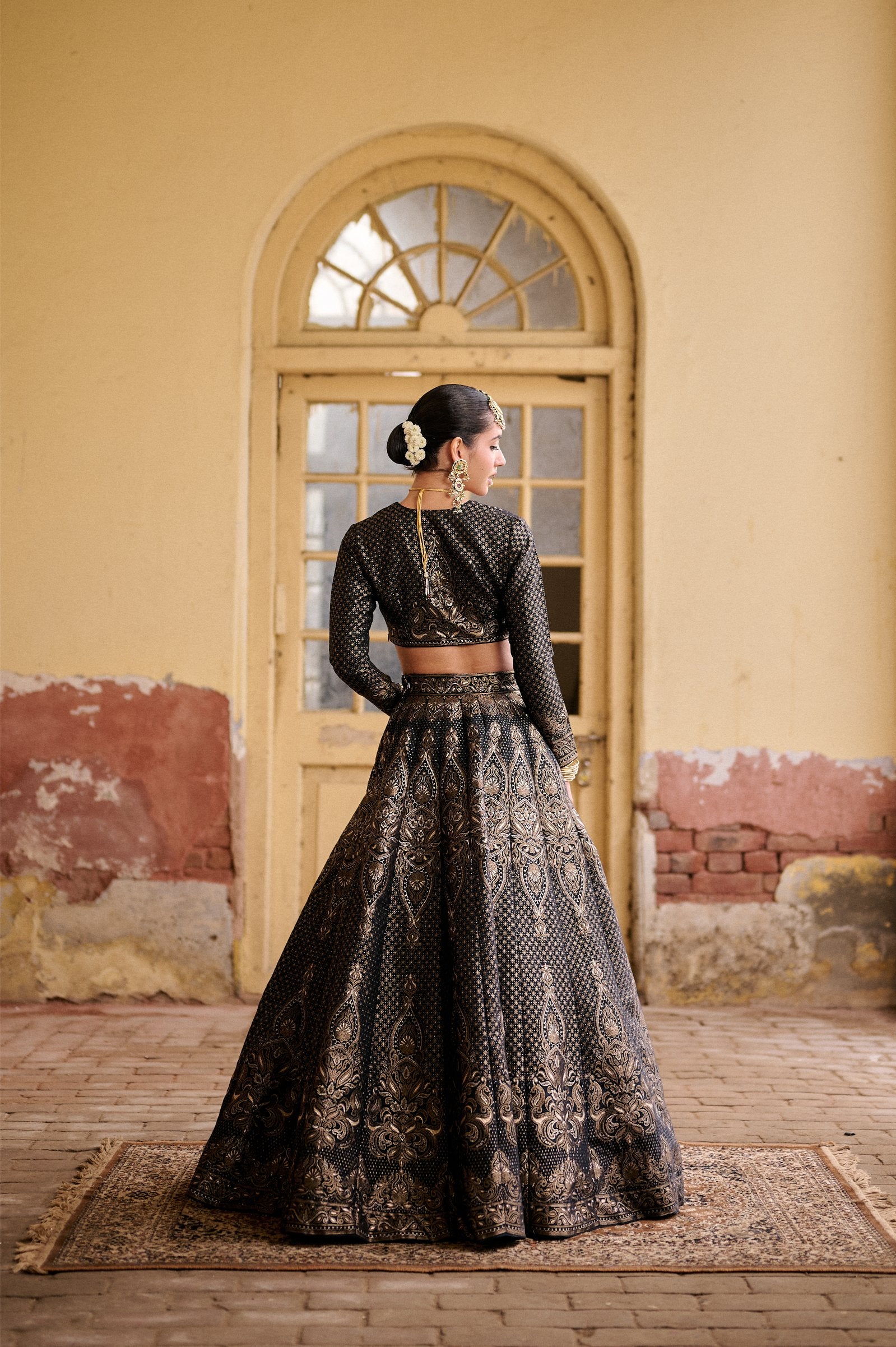 BLACK KASHMIRI ZARI VEGAN SILK LEHENGA