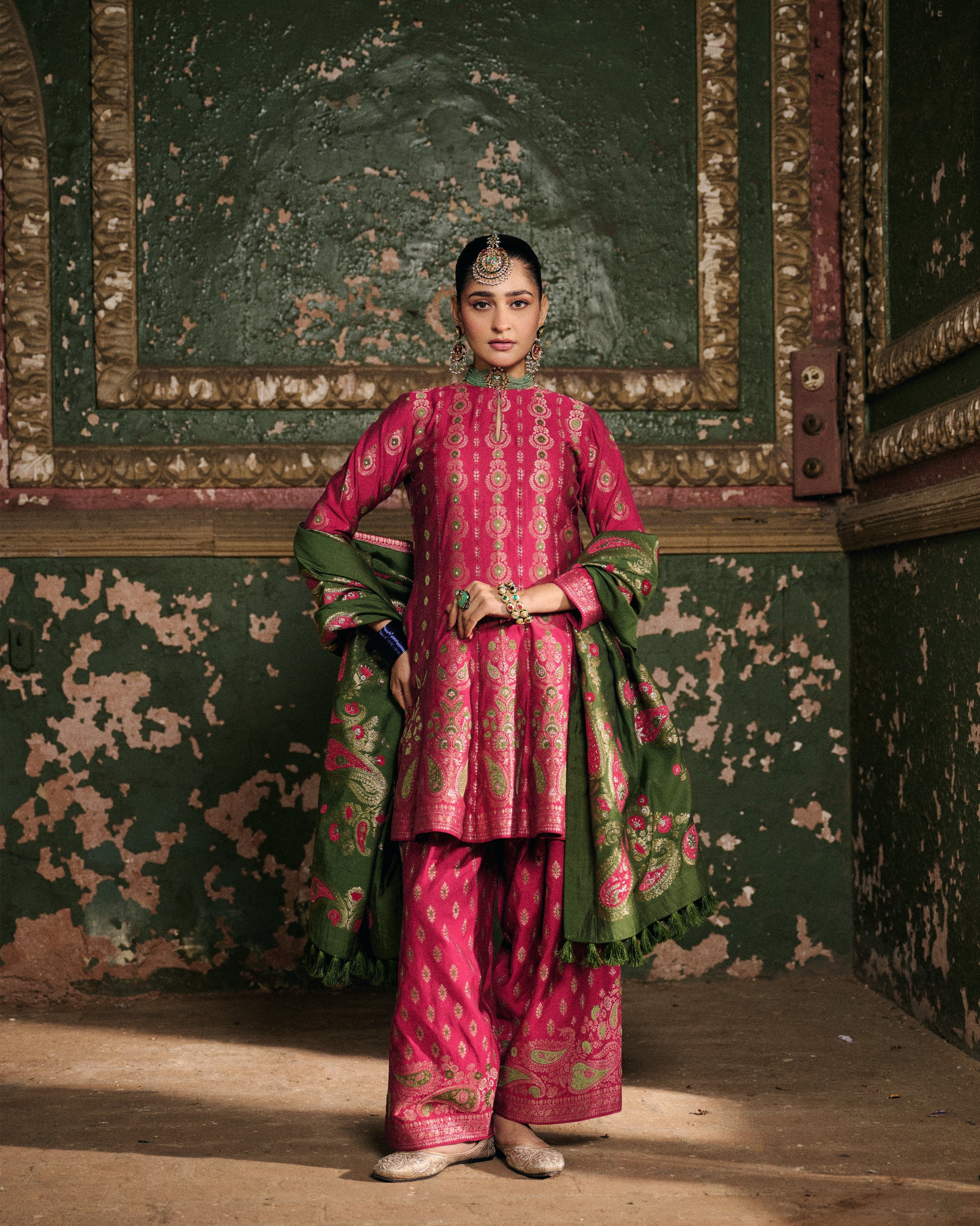 MAGENTA SILK KURTA FARSHI SALWAR