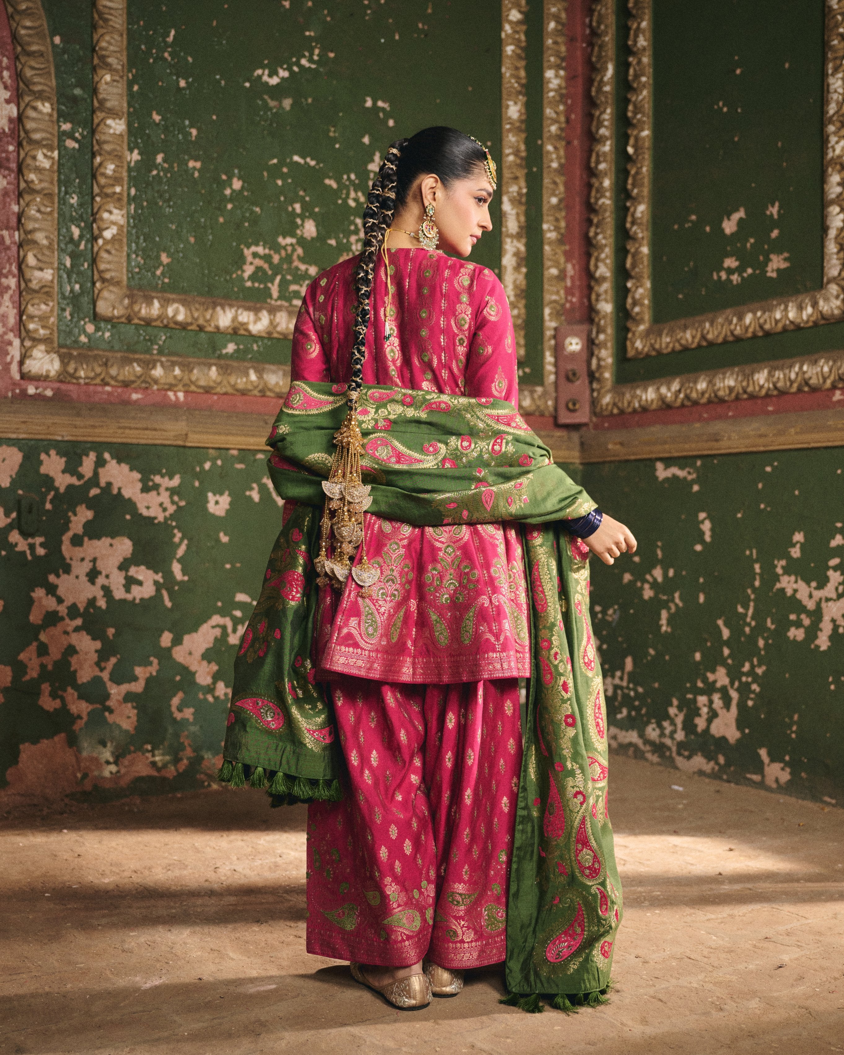 MAGENTA SILK KURTA FARSHI SALWAR
