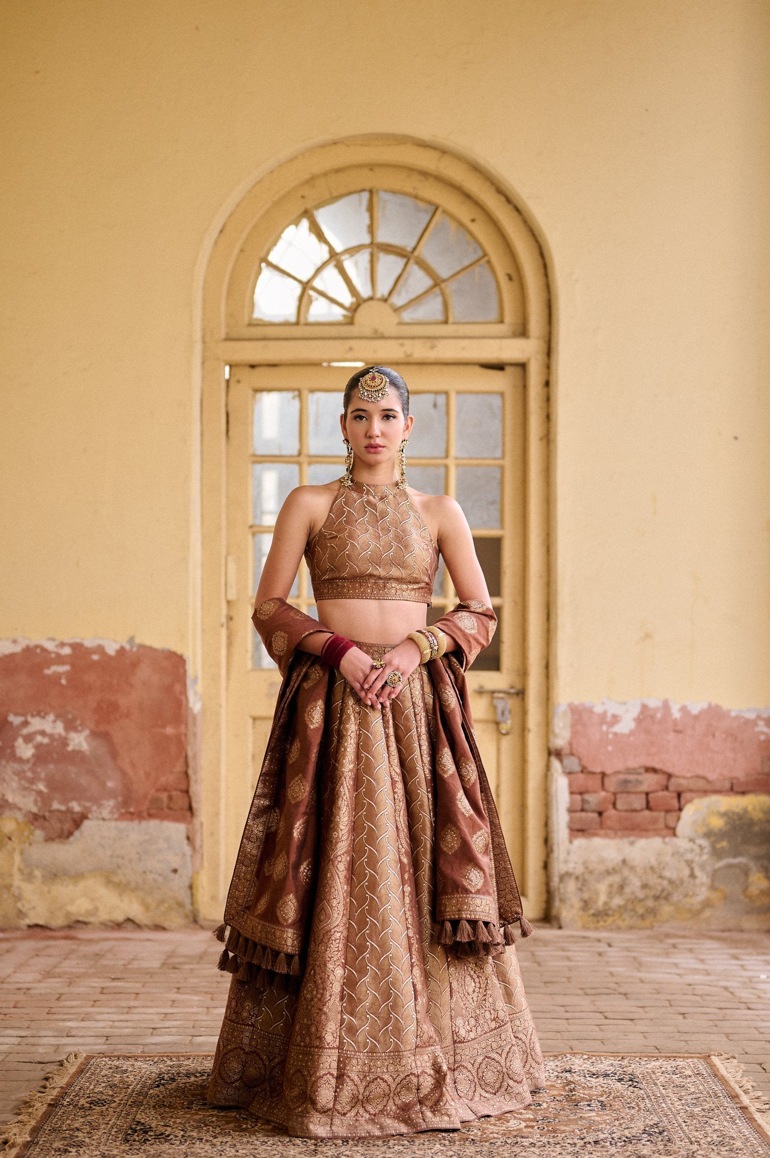 BROWN ZARI GOTA VEGAN SILK LEHENGA