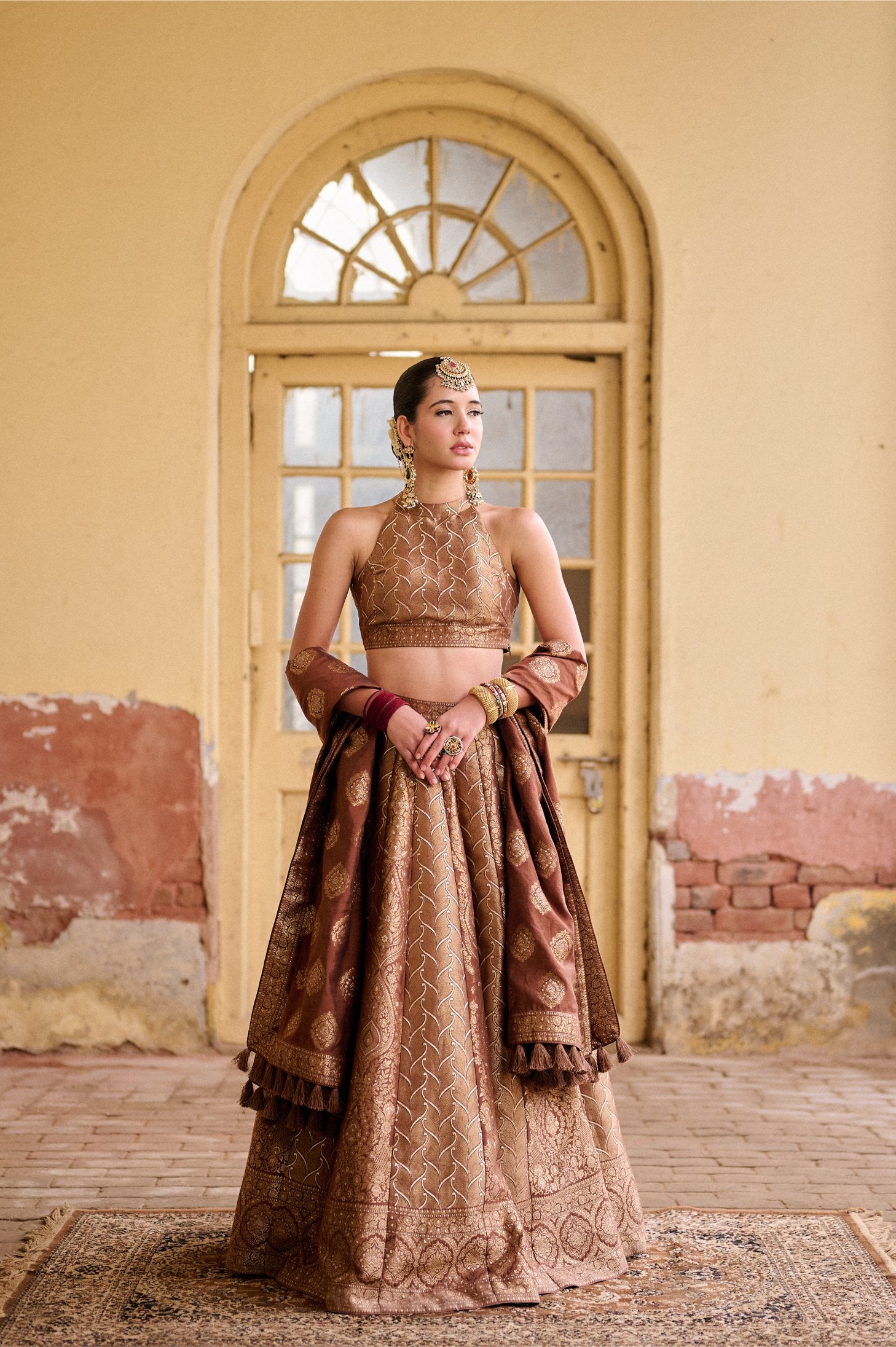 BROWN ZARI GOTA VEGAN SILK LEHENGA