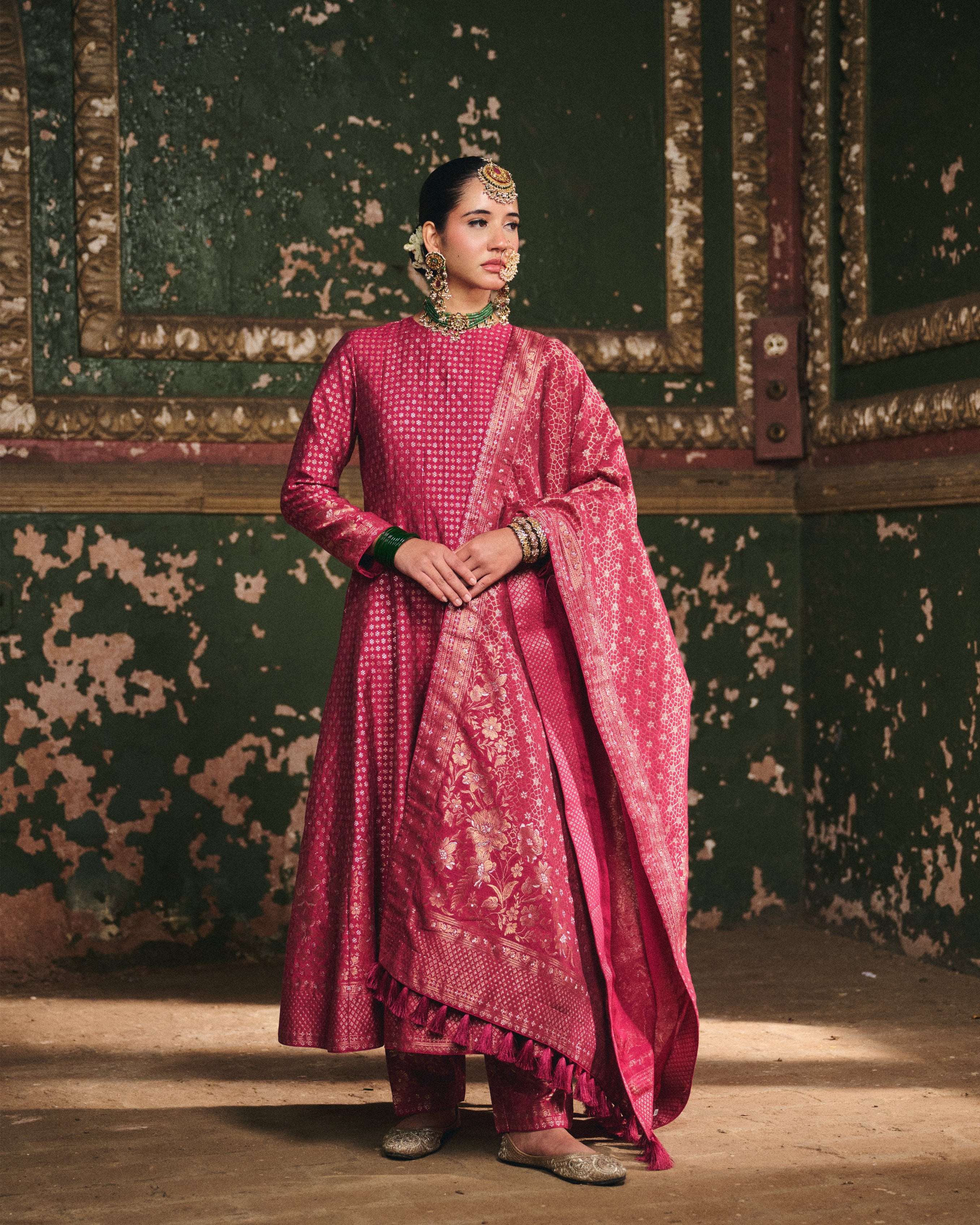 MAGENTA BAGH FLORAL VEGAN SILK ANARKALI