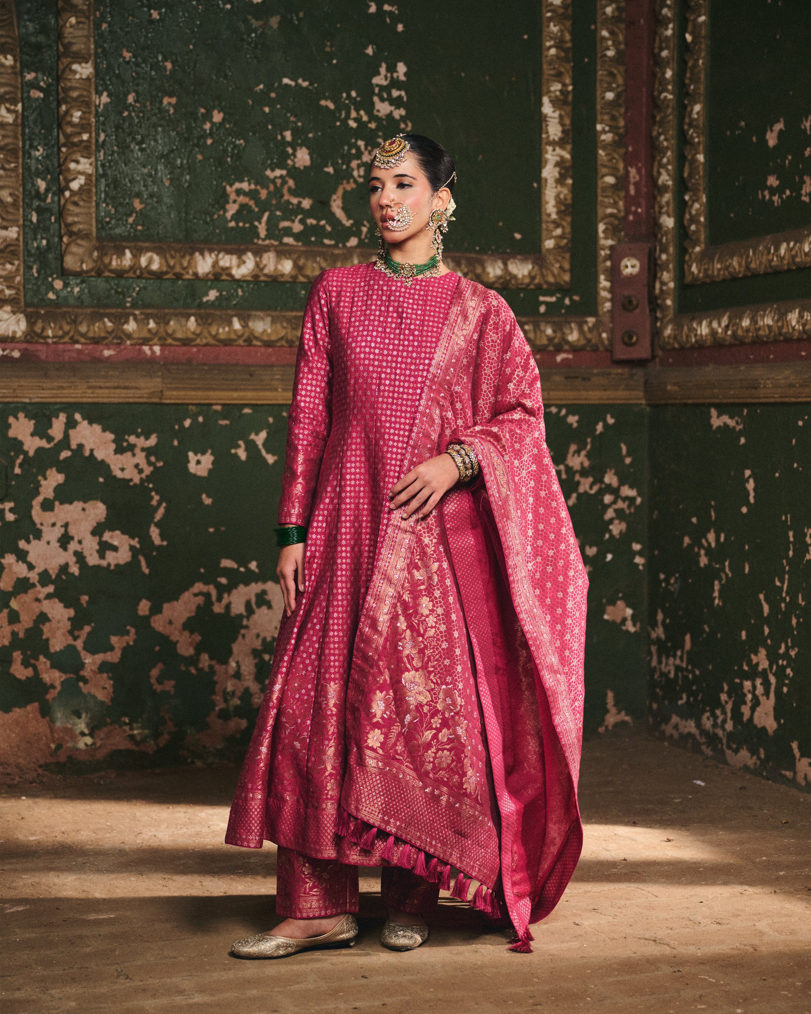 MAGENTA BAGH FLORAL VEGAN SILK ANARKALI