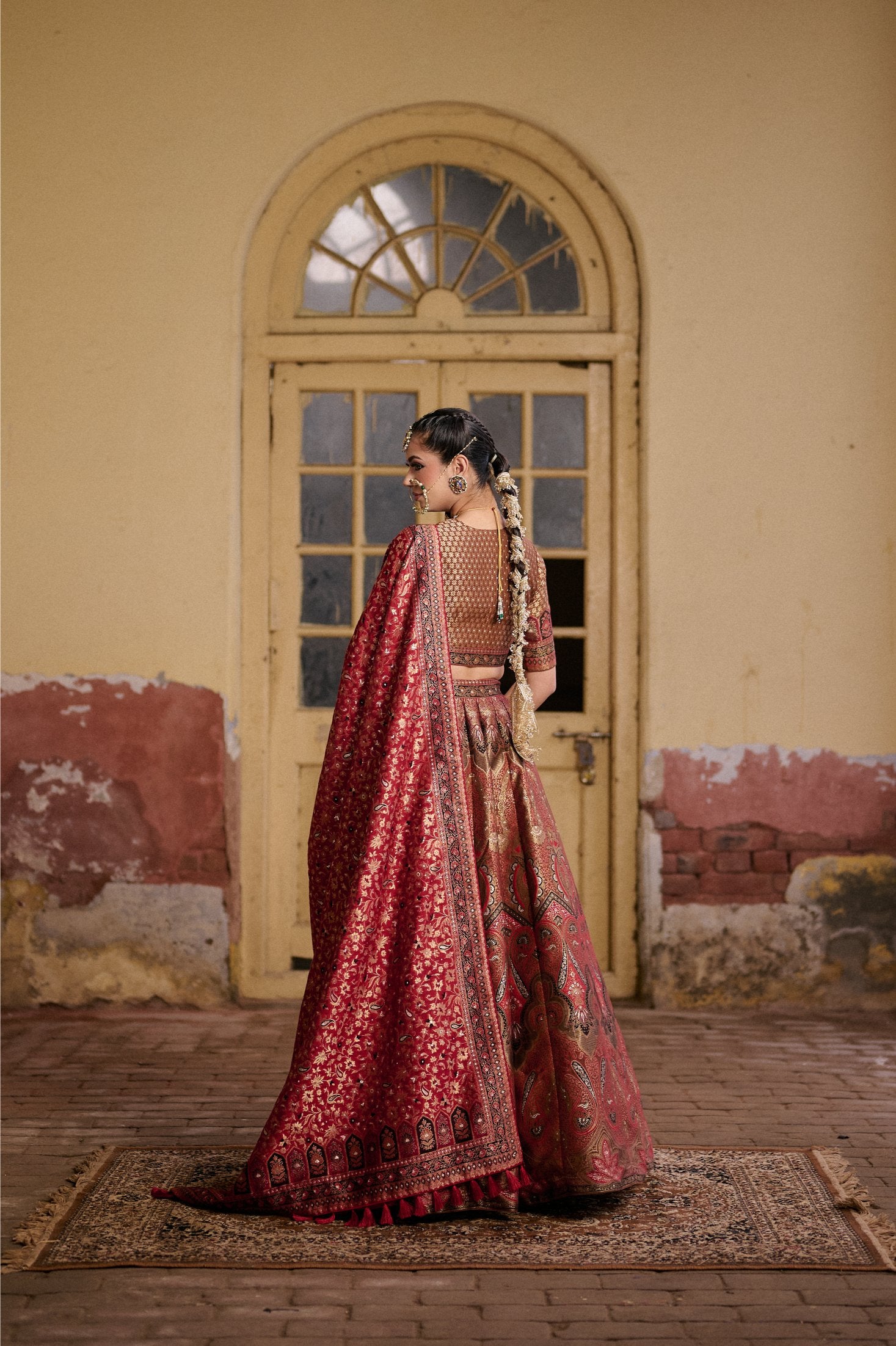 BROWN MOONGA SILK LEHENGA FLORAL DUPATTA
