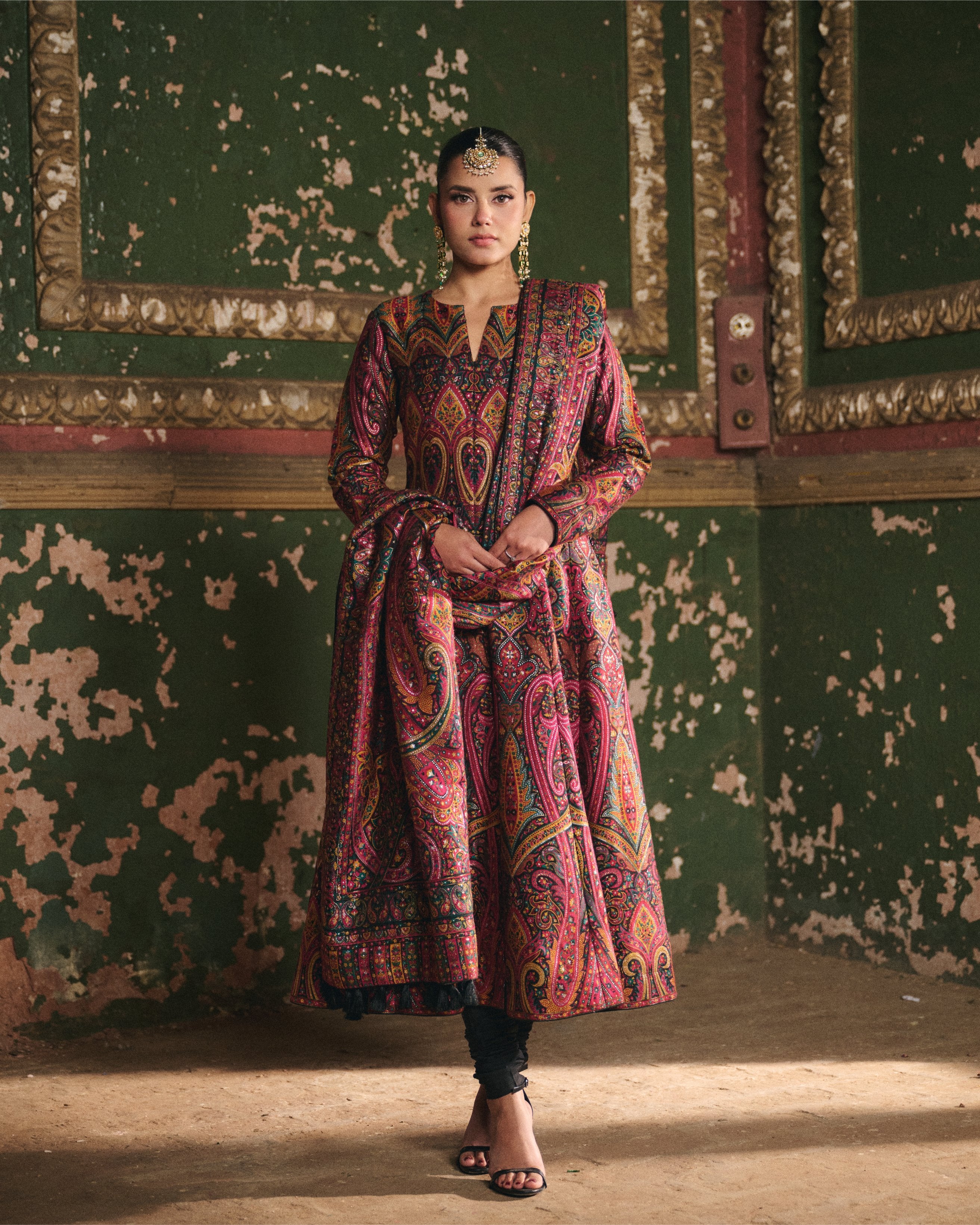 BLACK MOONGA SILK KANI WEAVE ANARKALI