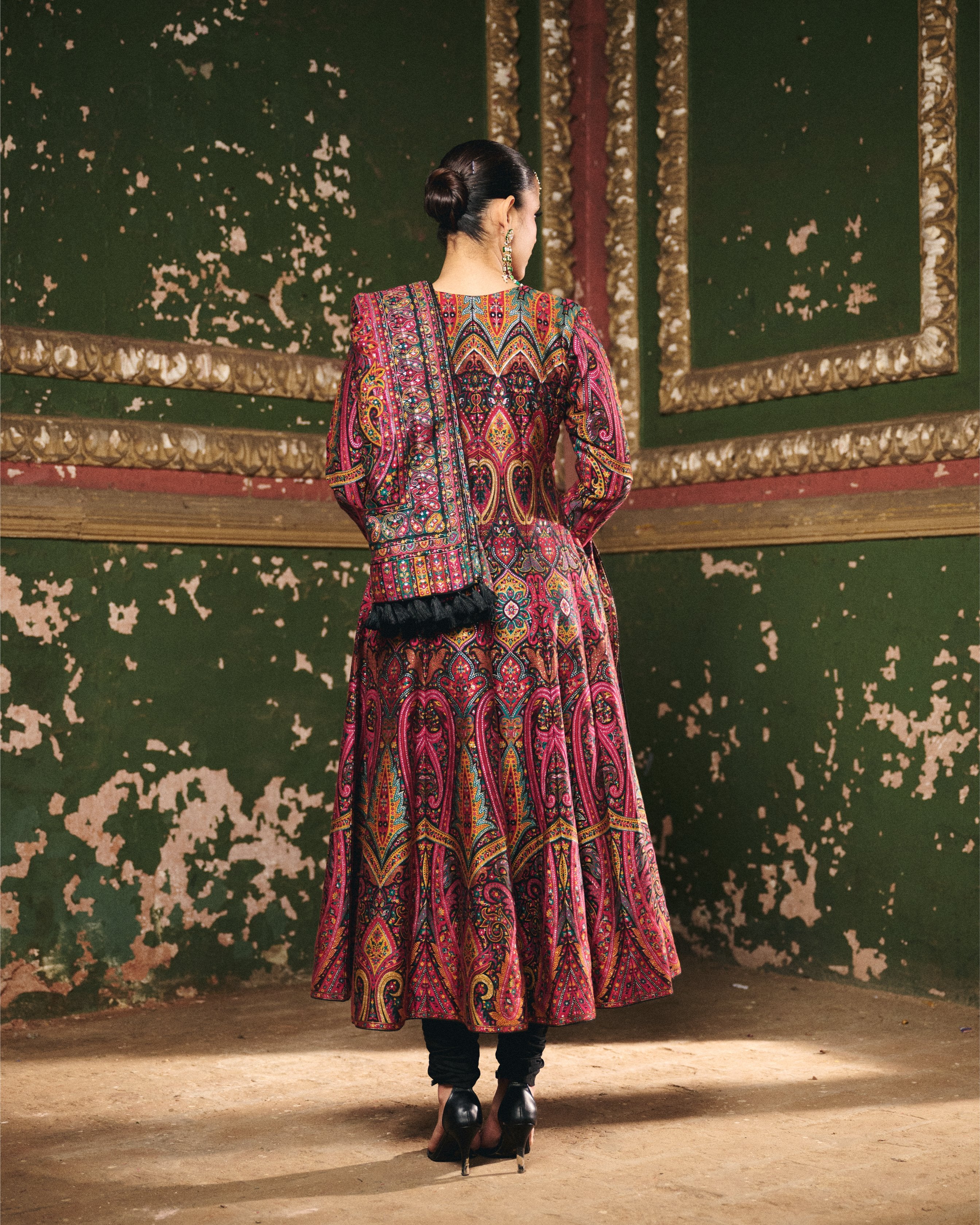 BLACK MOONGA SILK KANI WEAVE ANARKALI