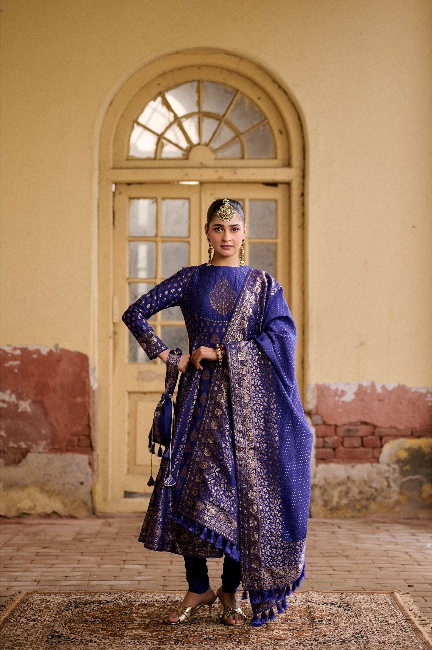 BLUE YOG ANARKALI MOTIFS VEGAN SILK