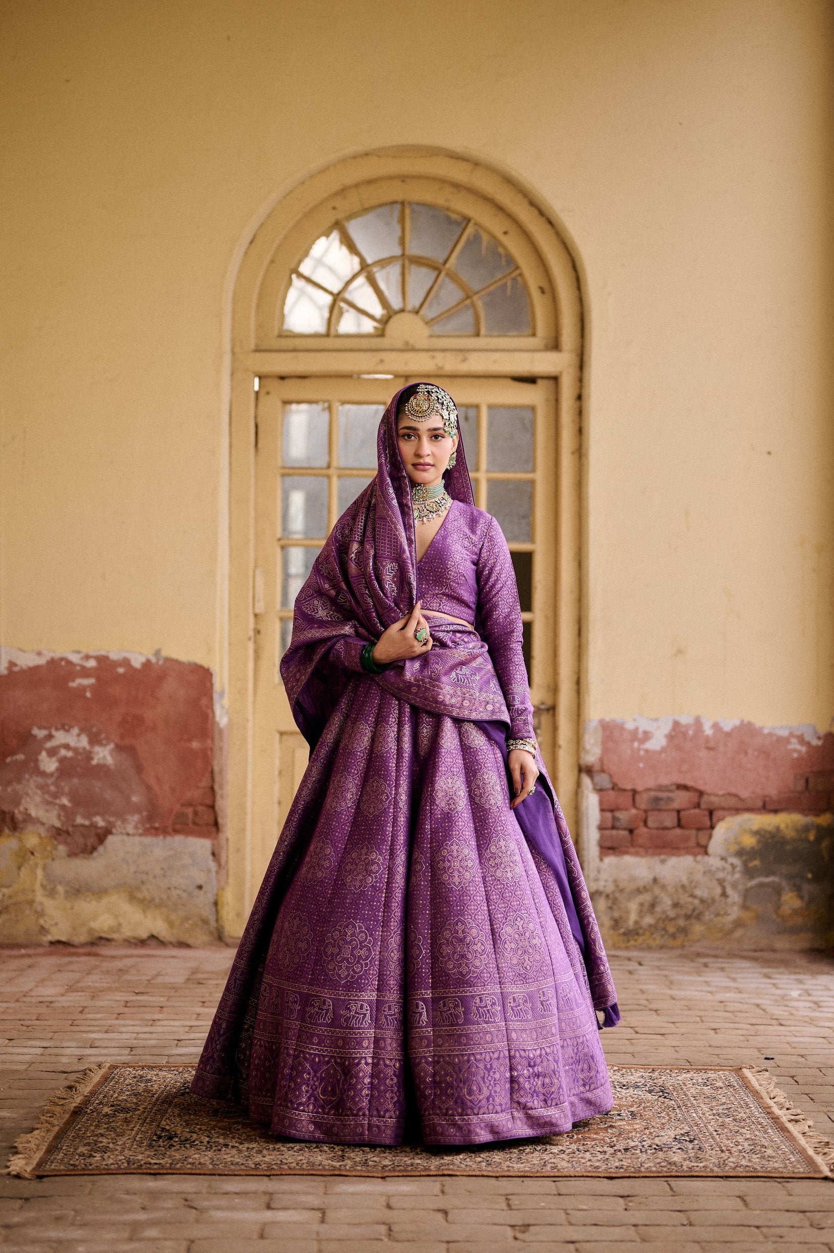 PURPLE VEGAN SILK LEHENGA BANDHANI WEAVE