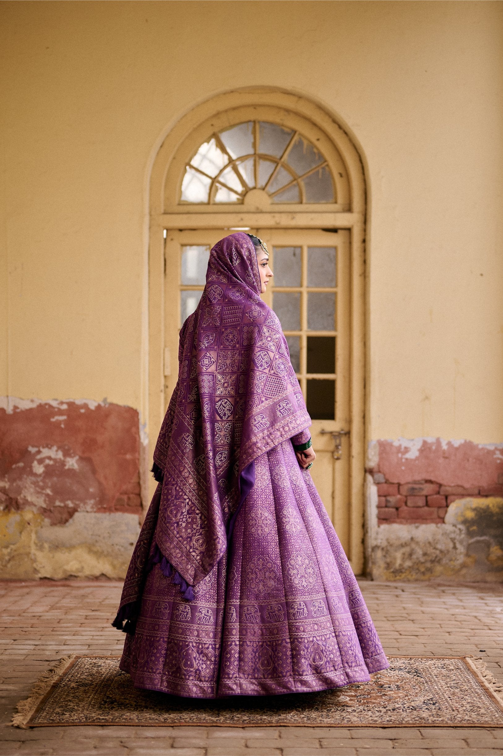 PURPLE VEGAN SILK LEHENGA BANDHANI WEAVE