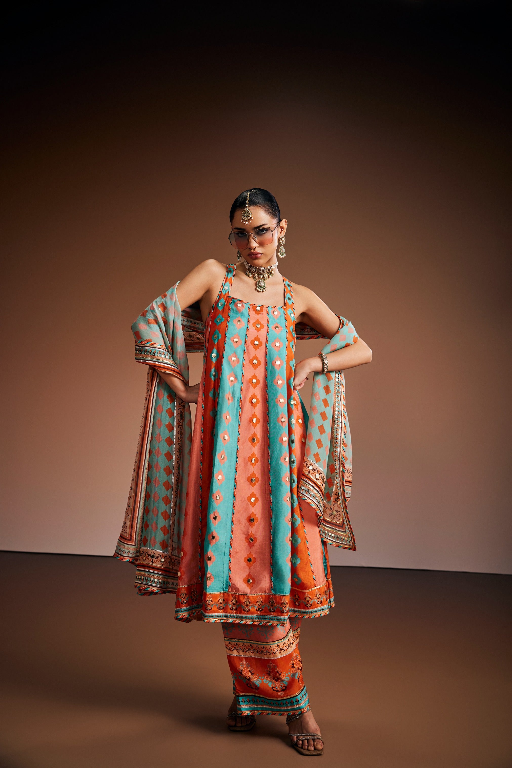 Peach & Powder Blue Kurta Set