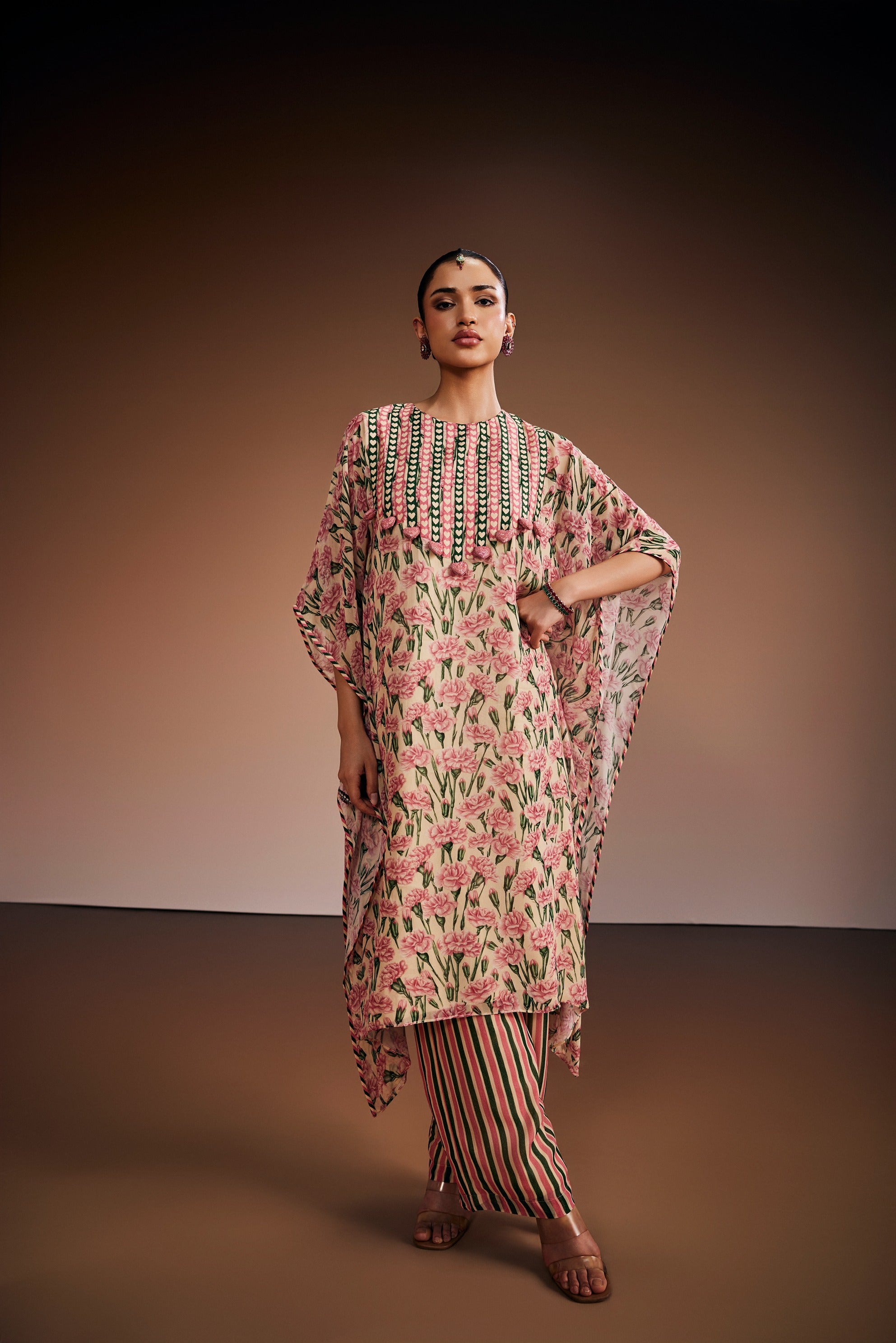 Pink Carnation & Warm Ivory Kaftan