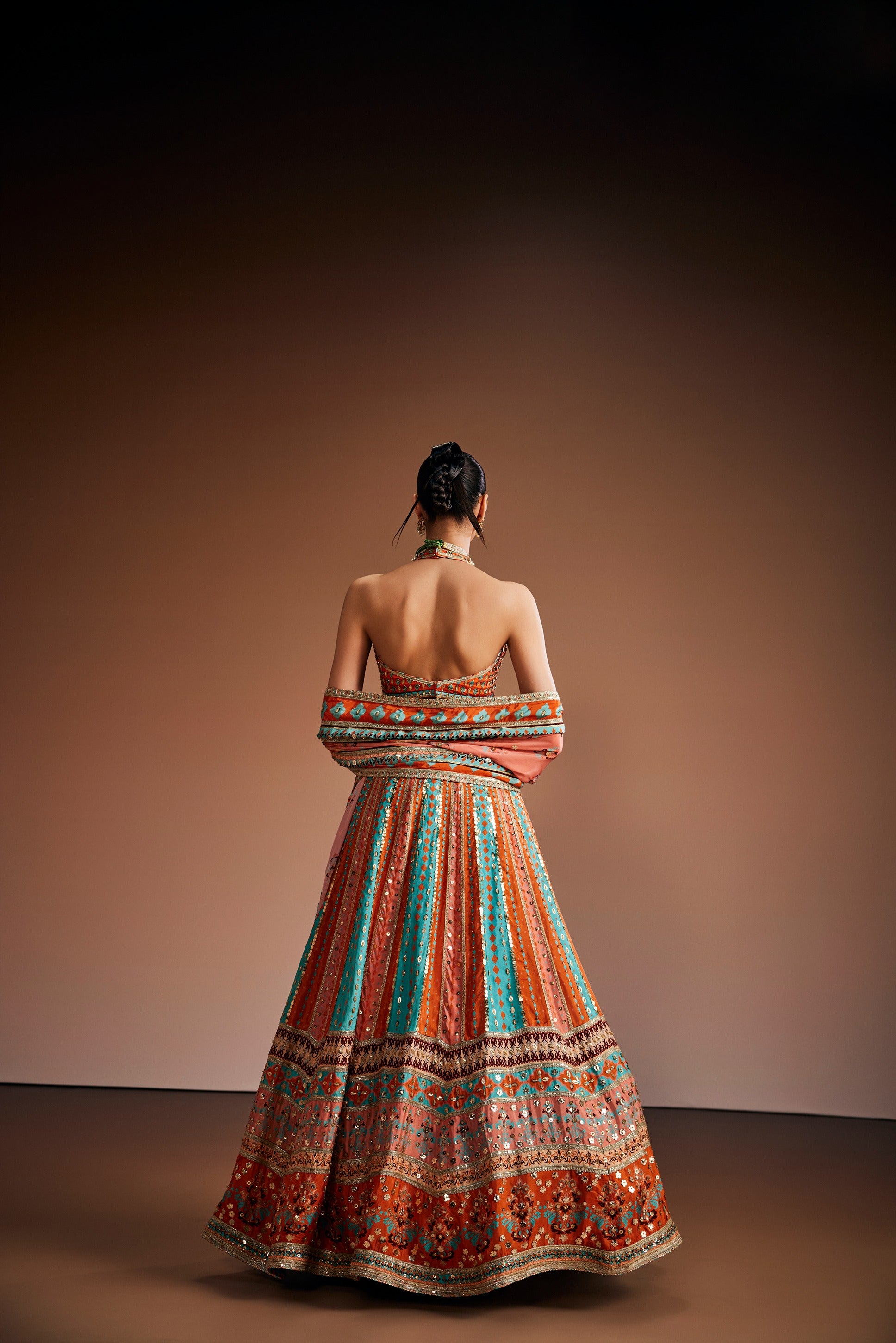 Peach & Powder Blue Lehenga
