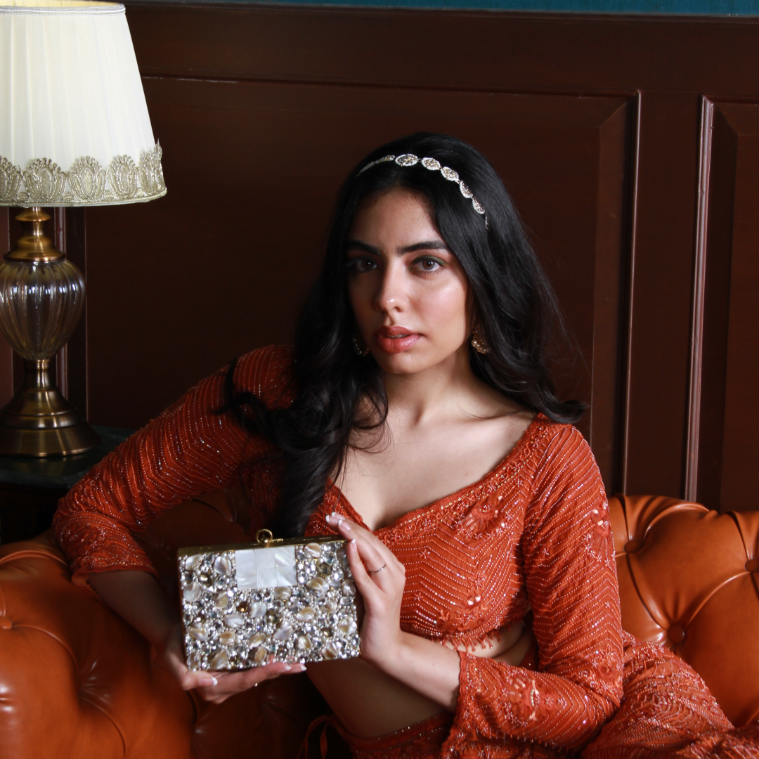 THE TAN CLAN Saba Embellished Brass Clutch