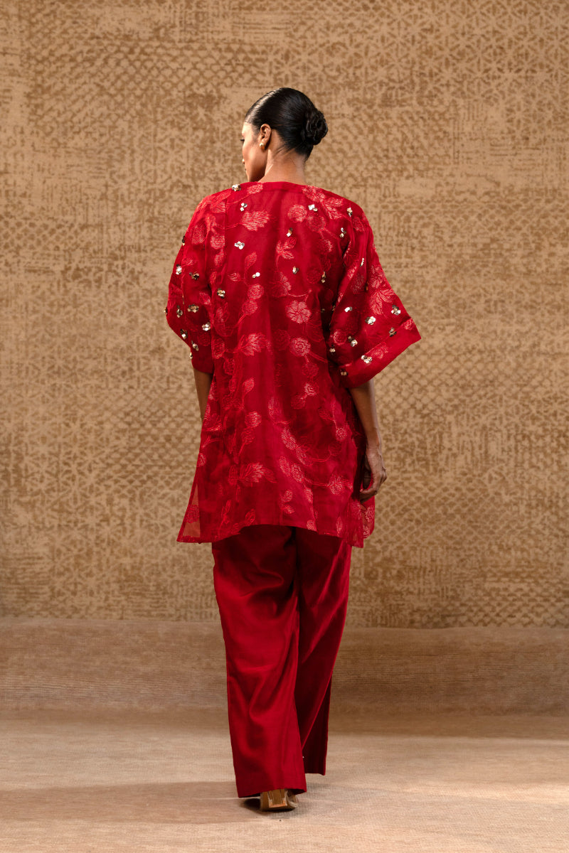 Taral Applique Kurta Set - Red