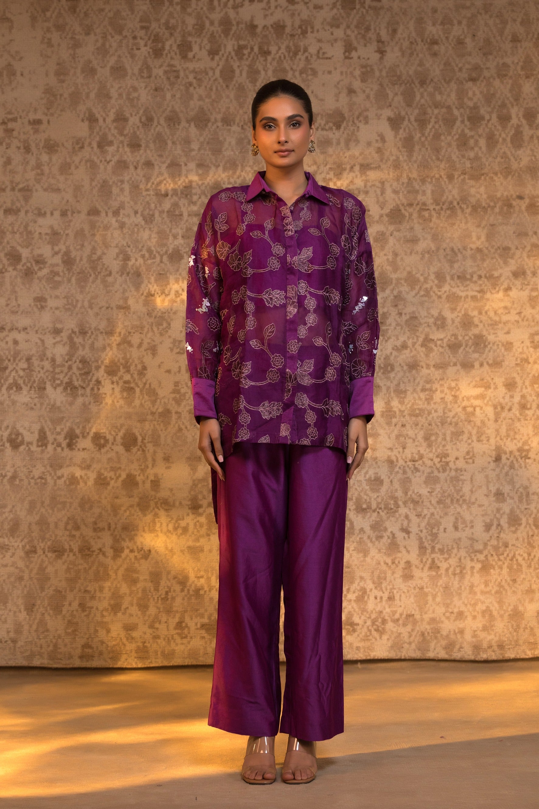 Taral Pure Organza High Low ShirtSet - Purple