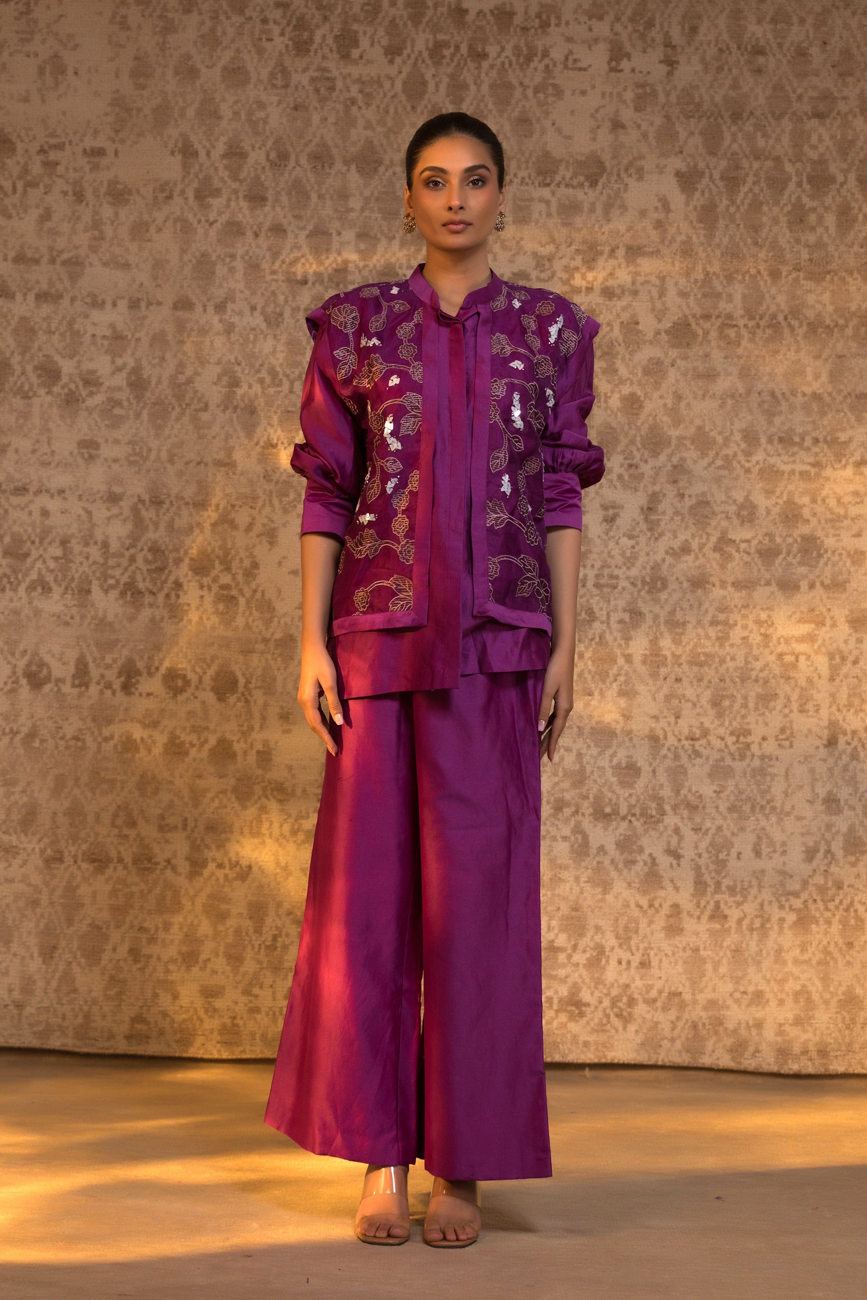 Taral Pure Organza Jacket Style CoordSet - Purple