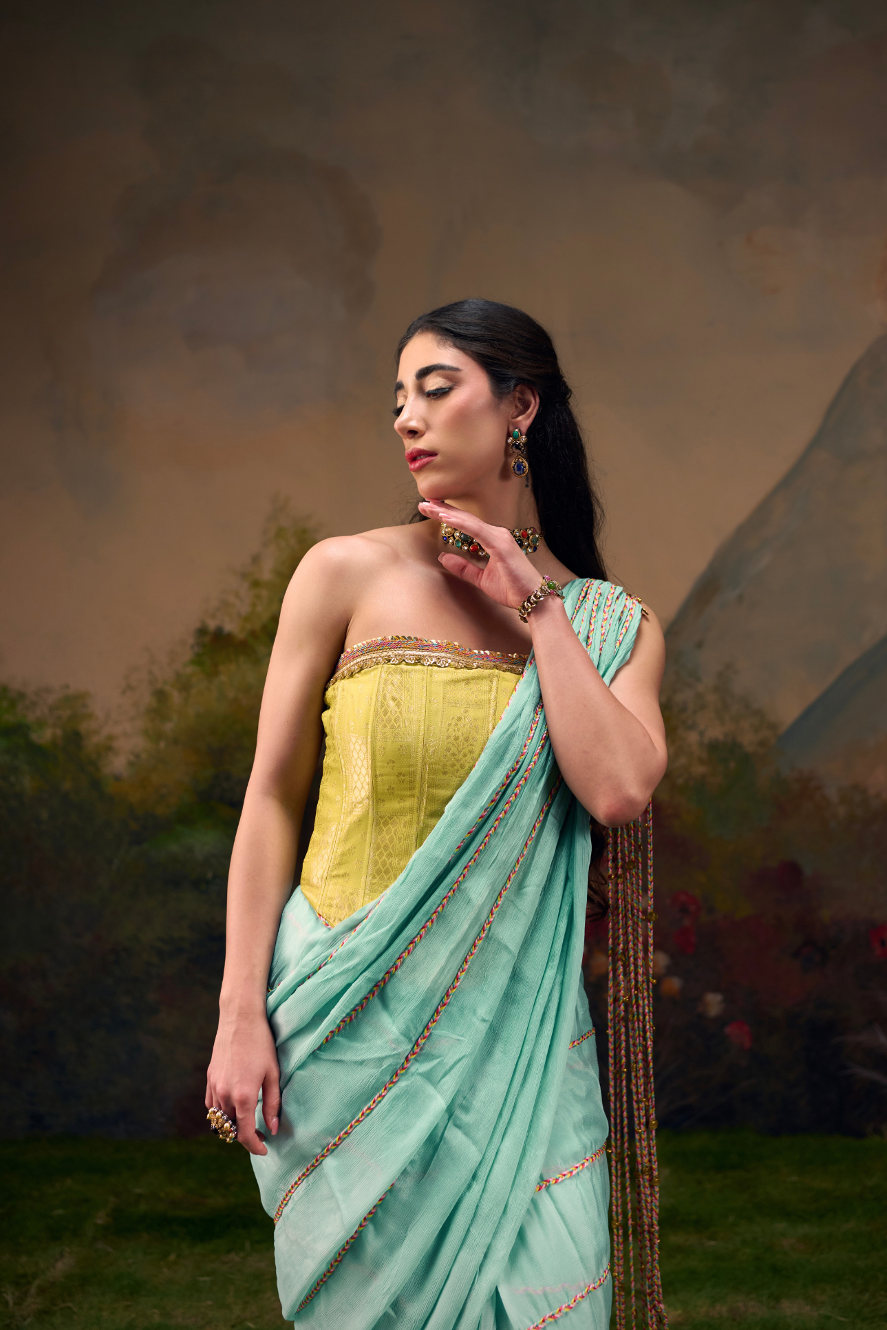 Naad Sindhu- Aqua Blue Pre-stiched Saree with Corset