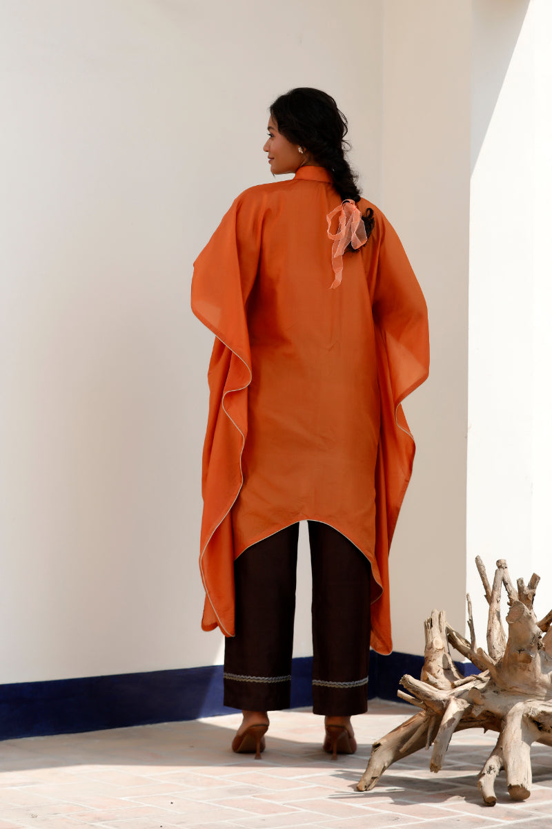 Tinka Orange Pure Silk Embroidered Kaftan Kurta Set