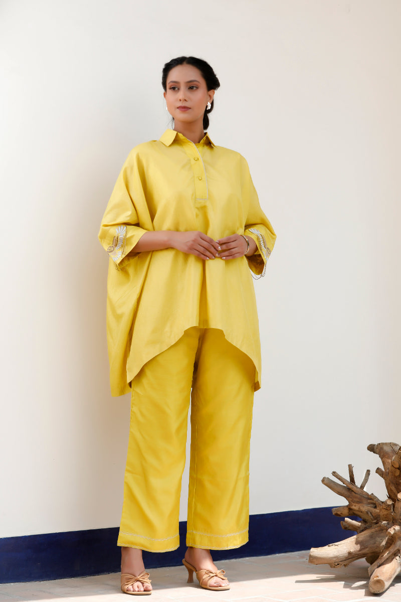 Tinka Yellow Pure Silk Embroidered Kurta Set