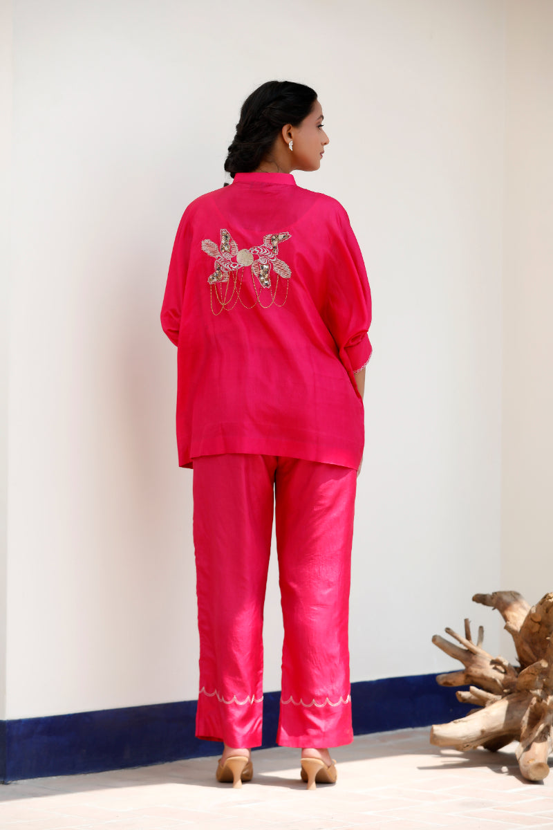 Tinka Pink Pure Silk Embroidered Short Kurta Set