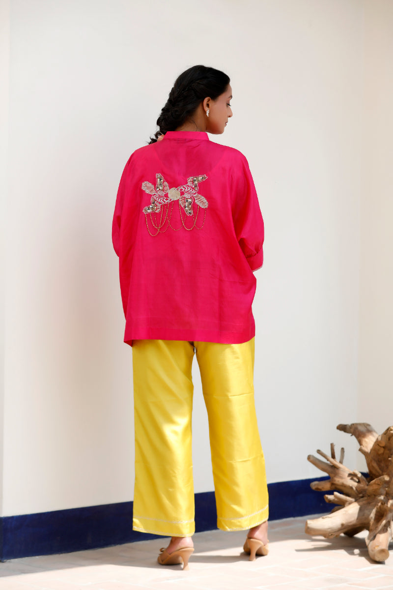 Tinka Pink Pure Silk Embroidered Loose Kurta Set