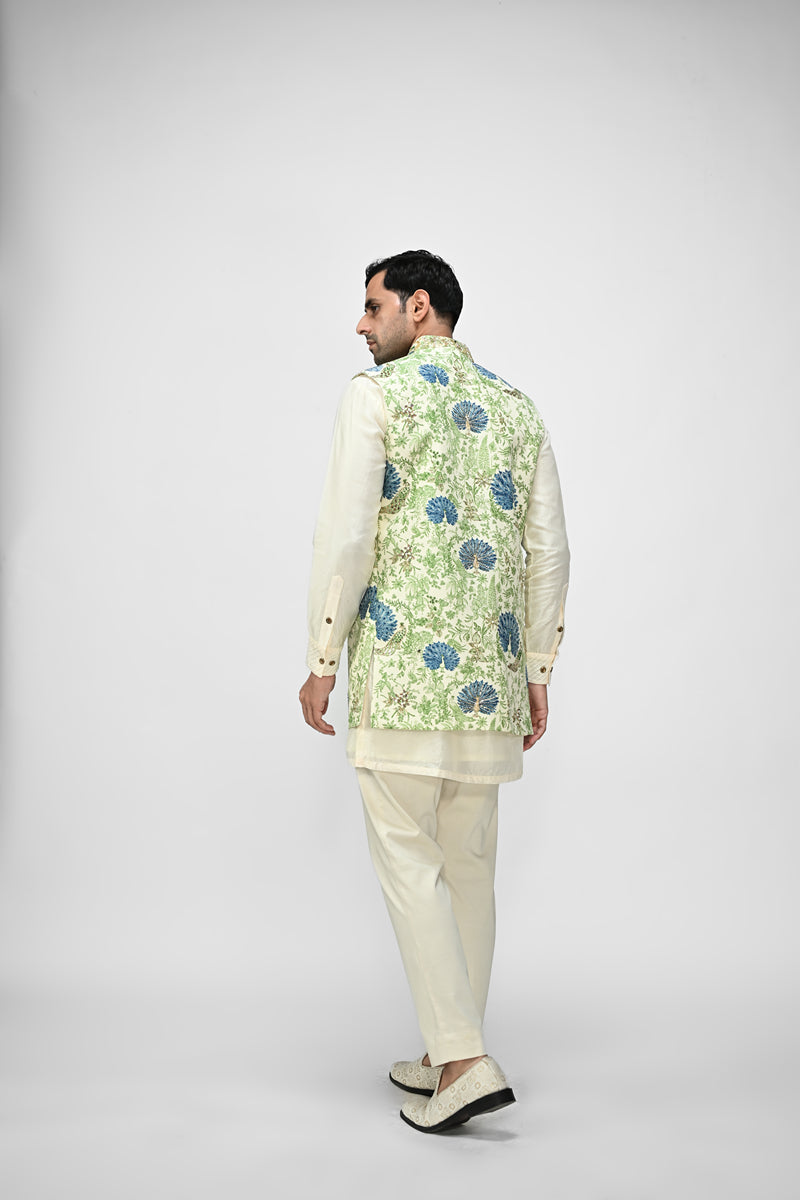 Peacock Printed Highlighted Half Jacket Set