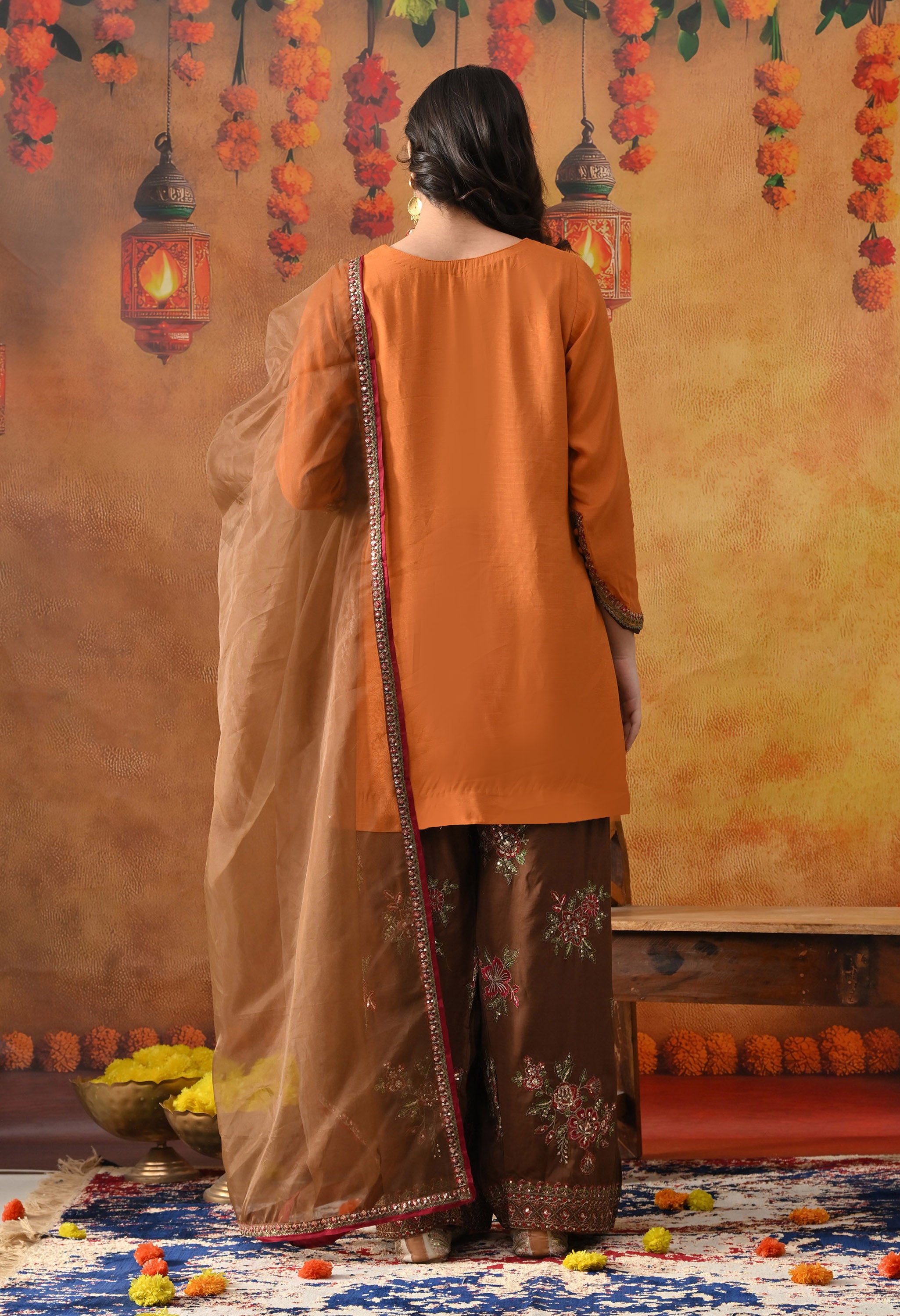 Orange Silk Kurta Set