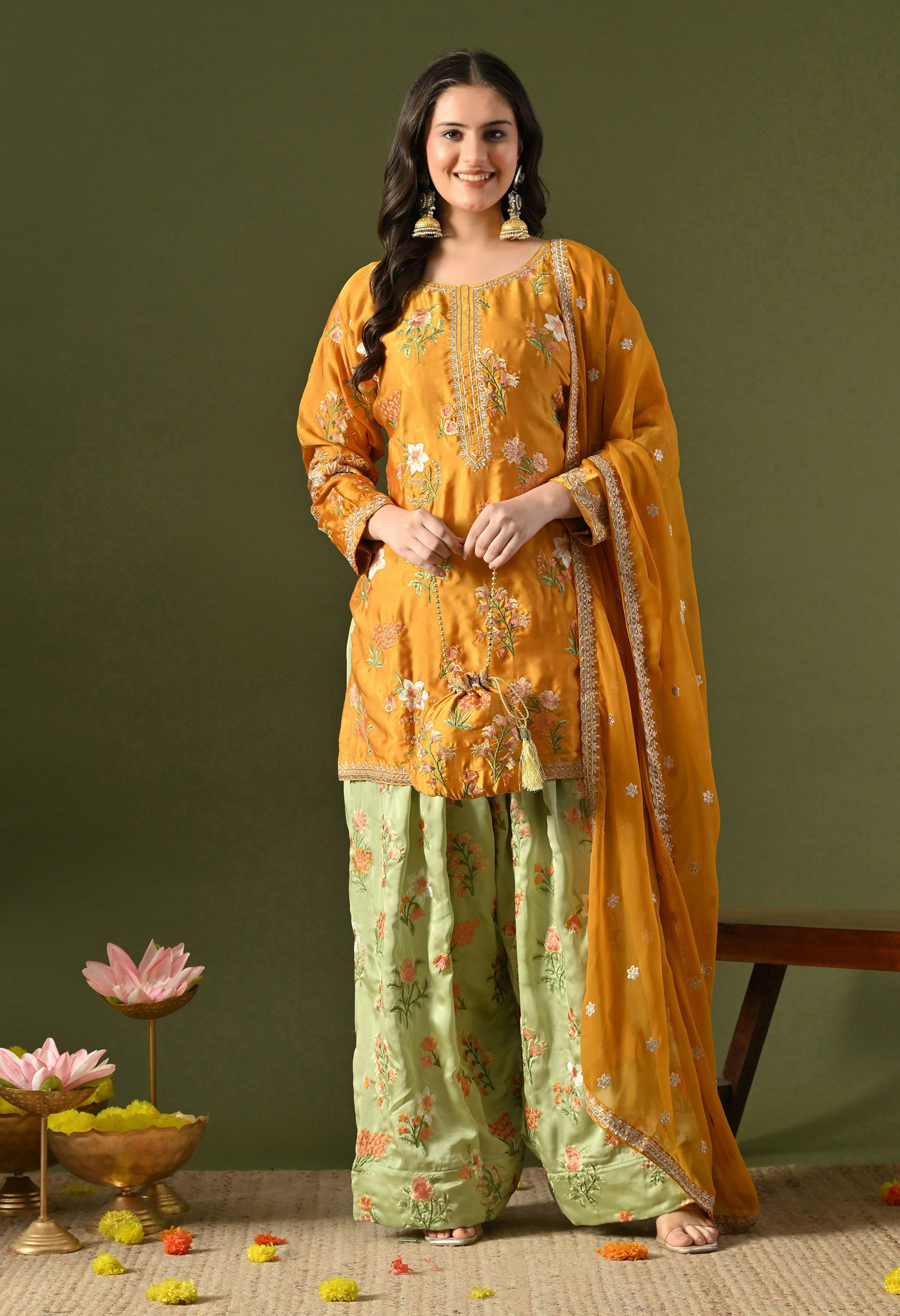 Yellow Thread Work Kurta Set