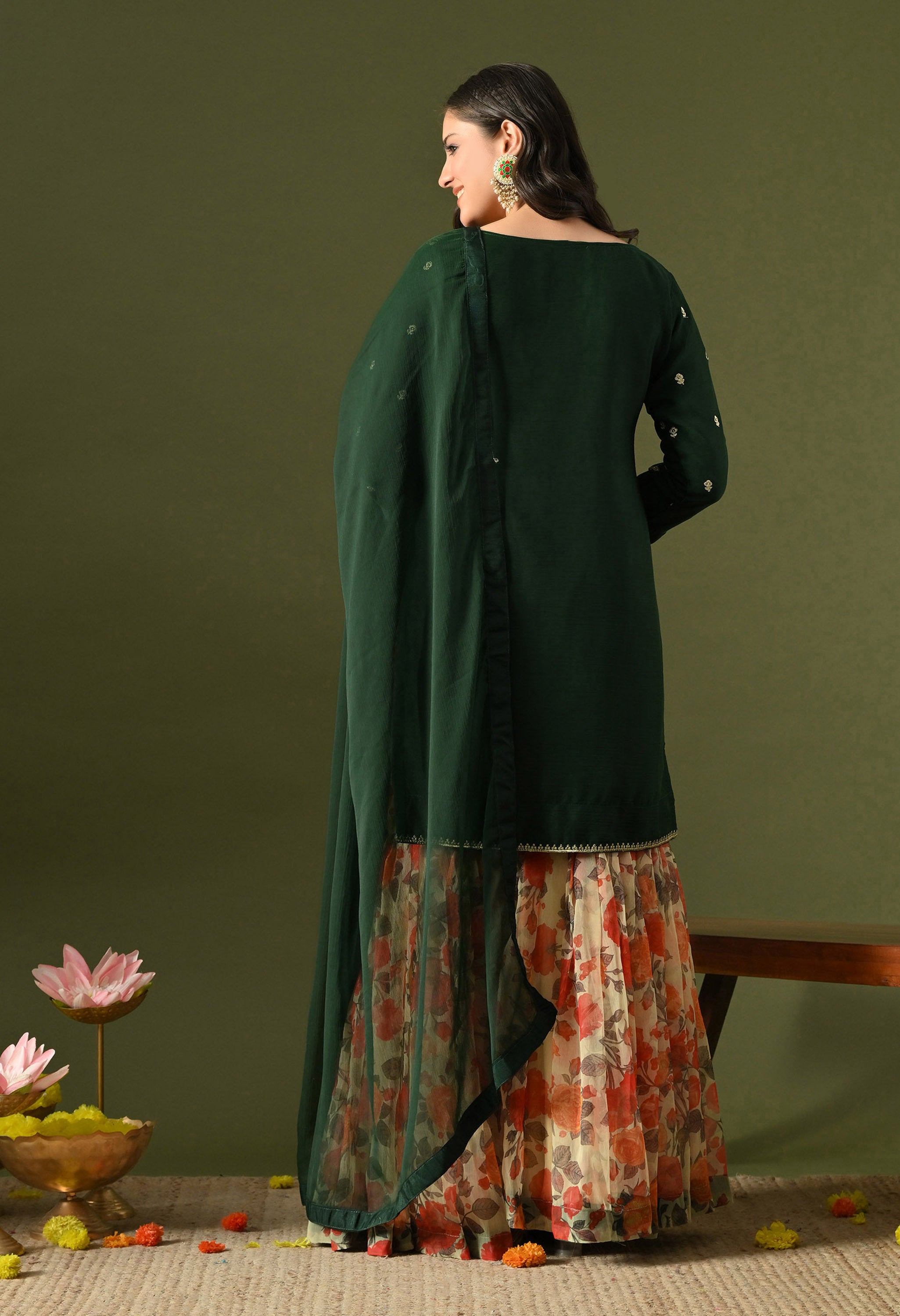 Green Thread Work Sharara Set