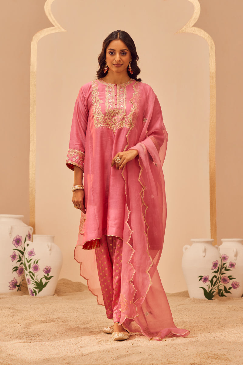 Aymra- Short Chauga With Salwar And Dupatta