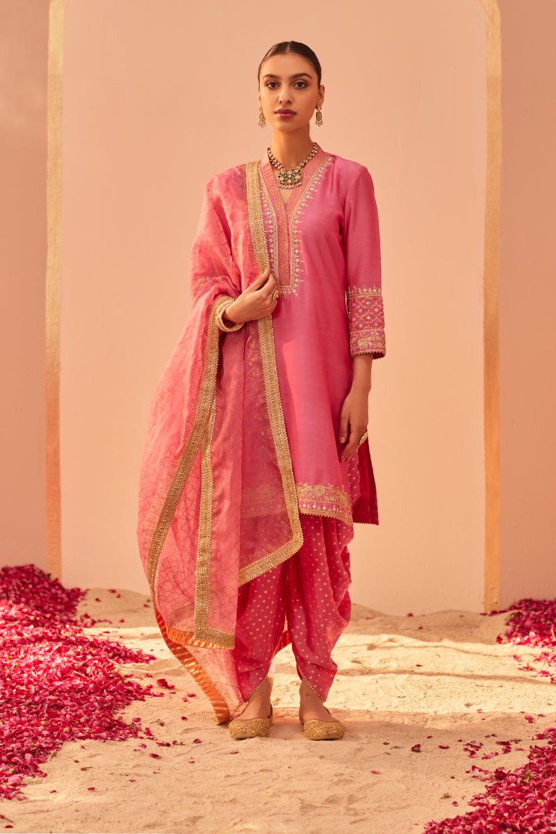 Faheeda- Short Kurta With Dhoti And Dupatta