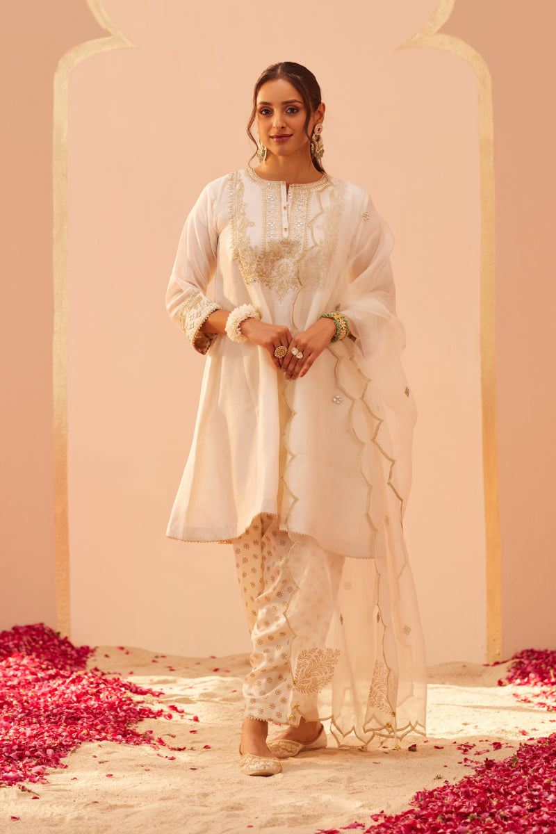 Aymra- Short Chauga With Salwar And Dupatta