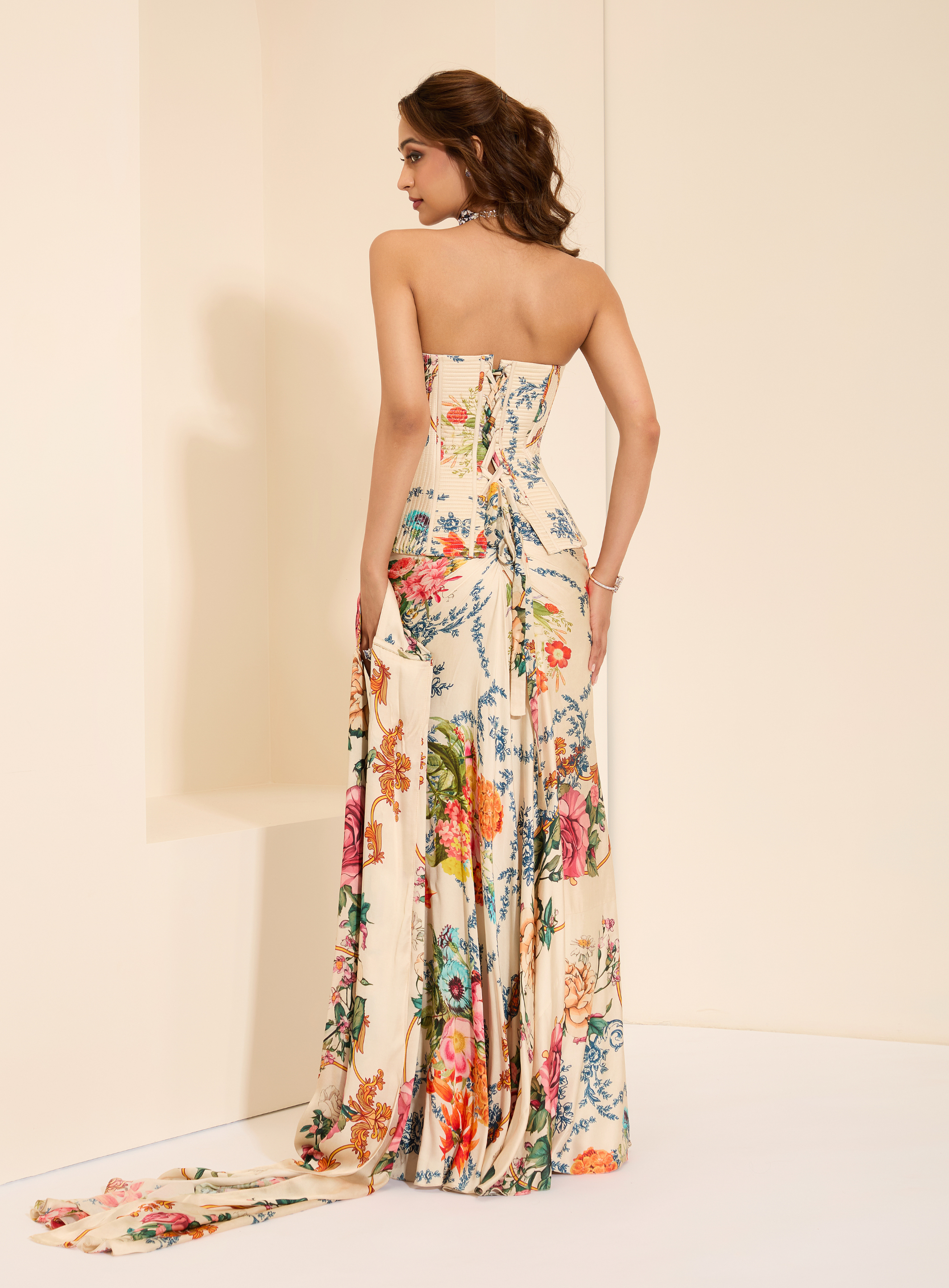 Snow Veil Corset with Drape Skirt and Stole