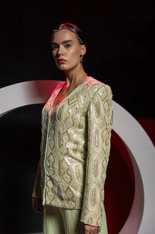 Mehandi Green Embroidered Georgette 
 Sharara Set