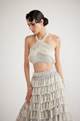 Load image into Gallery viewer, Powder Grey Chandelier Pearl Drop Crop Top Skirt Set
